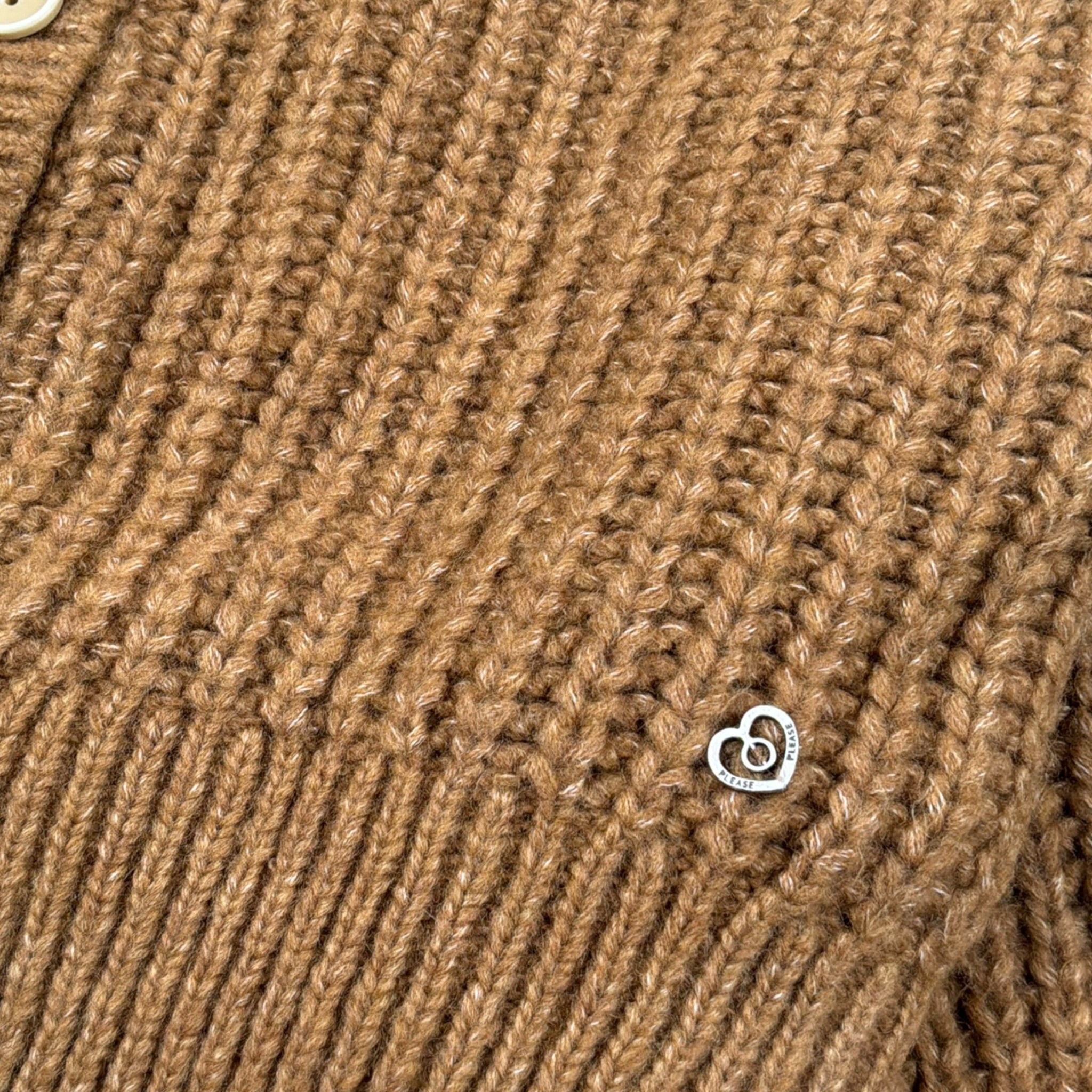 Please Cardigan tinta unita con Bottoni Cammello per Bambina NB34230G78 CAMMELLO PLEASE 