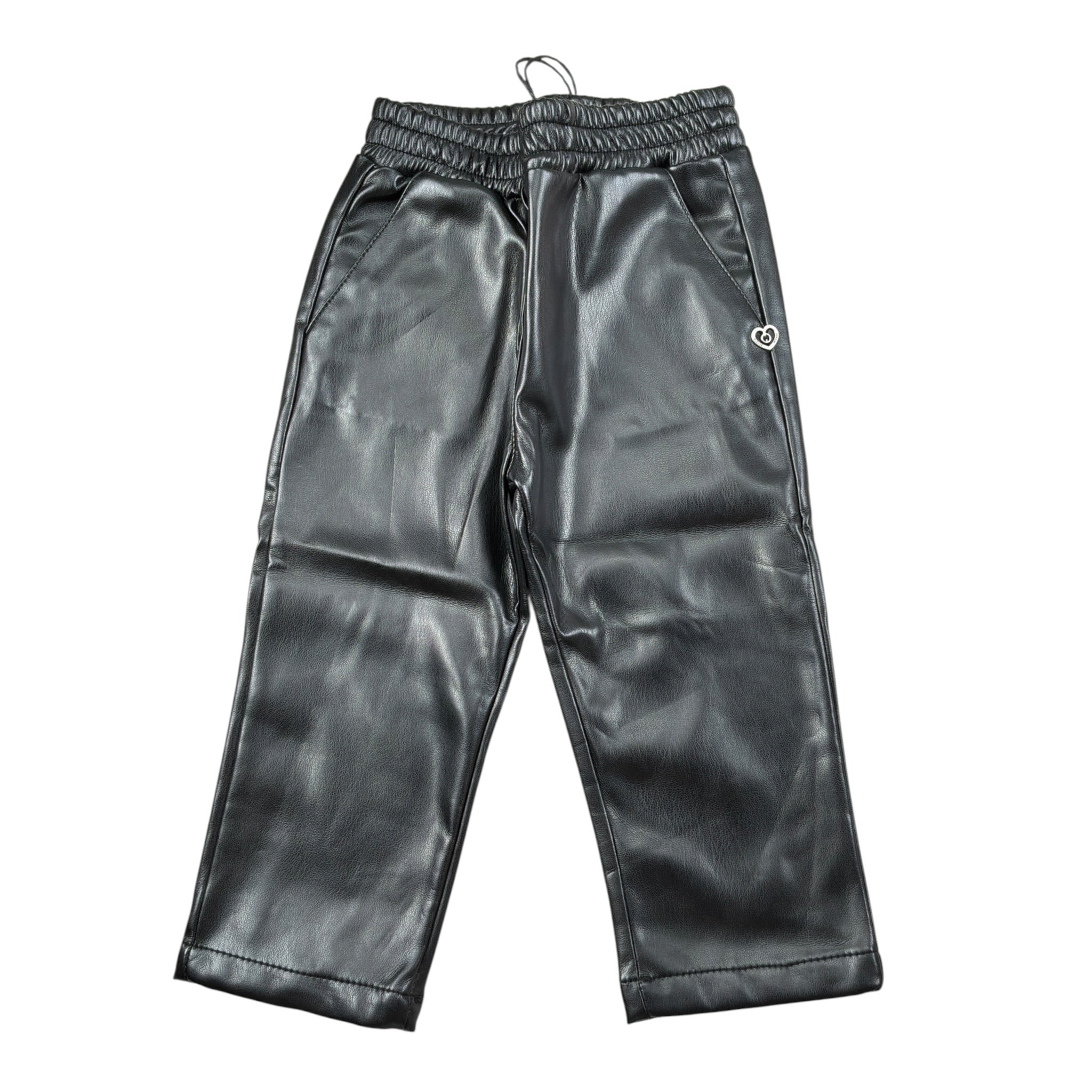 Please Pantalone Ecopelle tinta unita con Elastico Nero per Neonata PE08200G77 NERO PLEASE 