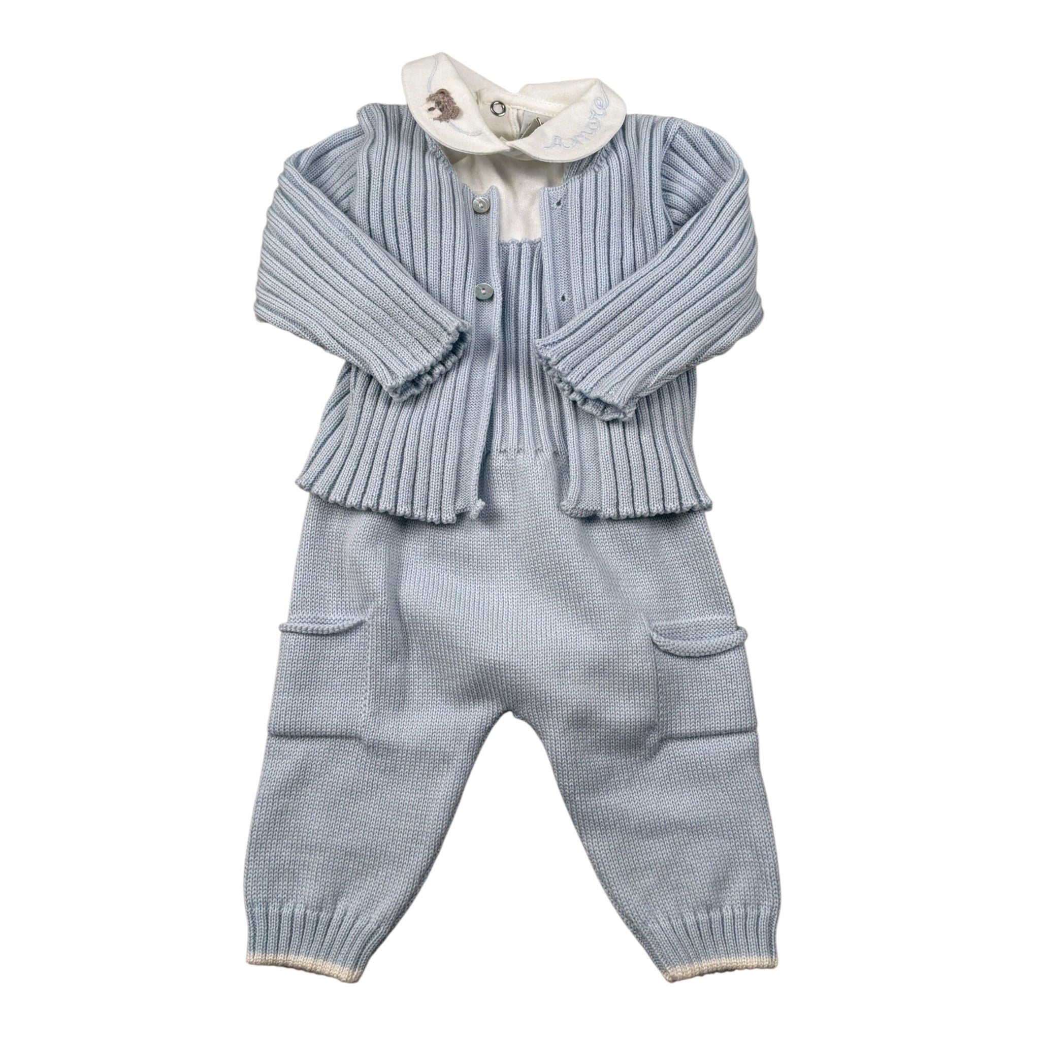 Marlu' Completo 3 Pezzi Salopette-Cardigan-Body Azzurro per Neonato IB6531 AZZURRO MARLU' 