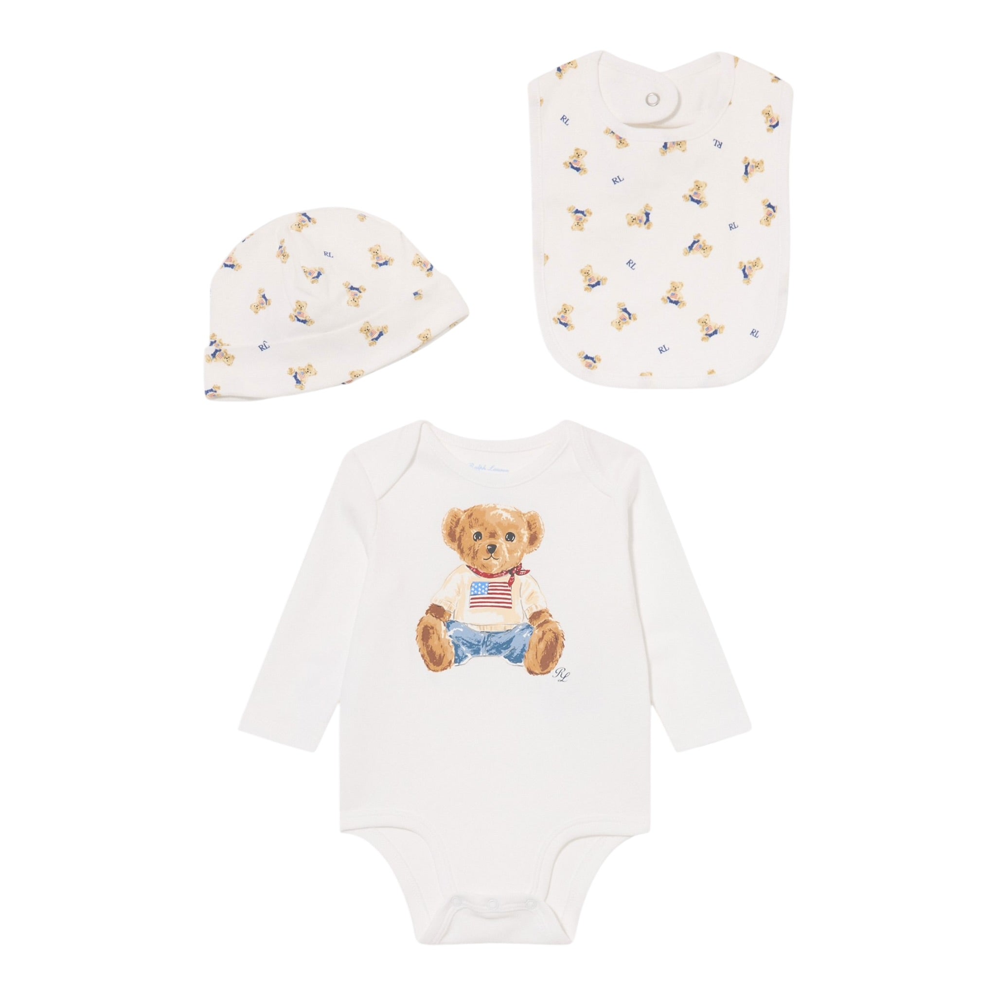 Ralph Lauren Set 3Pz Tutina-Cappello-Bavetta Bianco per Neonato 320P00760001 BIANCO RALPH LAUREN 