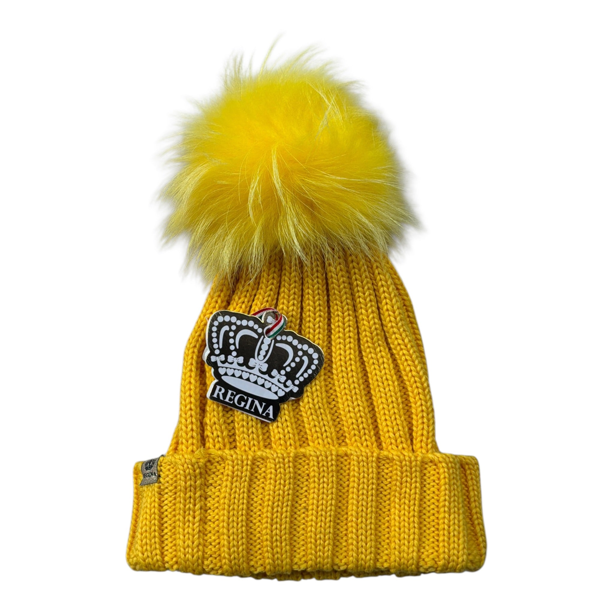 Regina Cappello tinta unita con Pon Pon Giallo per Bambina I20599 GIALLO REGINA 