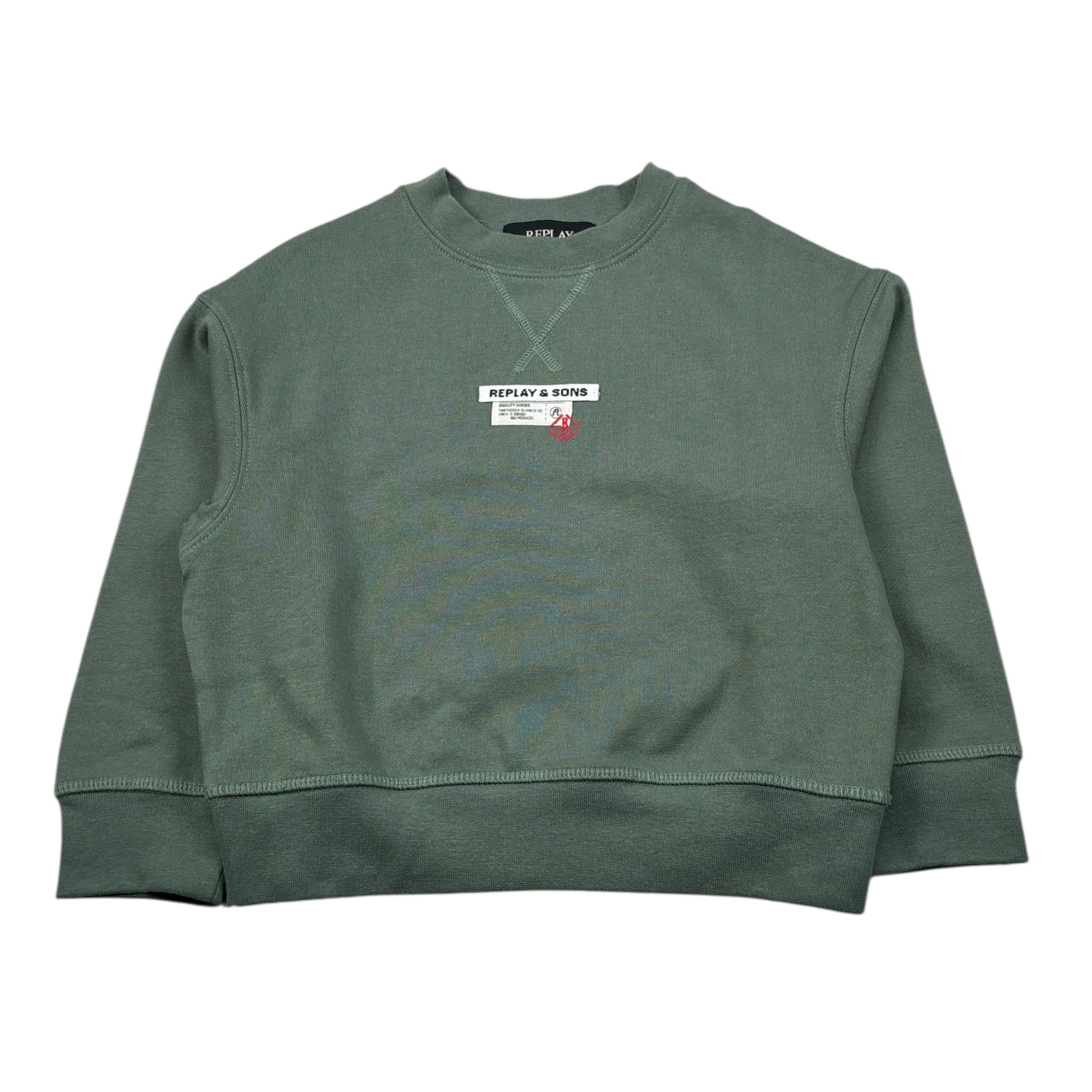 Replay Felpa Chiusa Girocollo tinta unita con Stampa Verde per Bambino SB2076 VERDE REPLAY 
