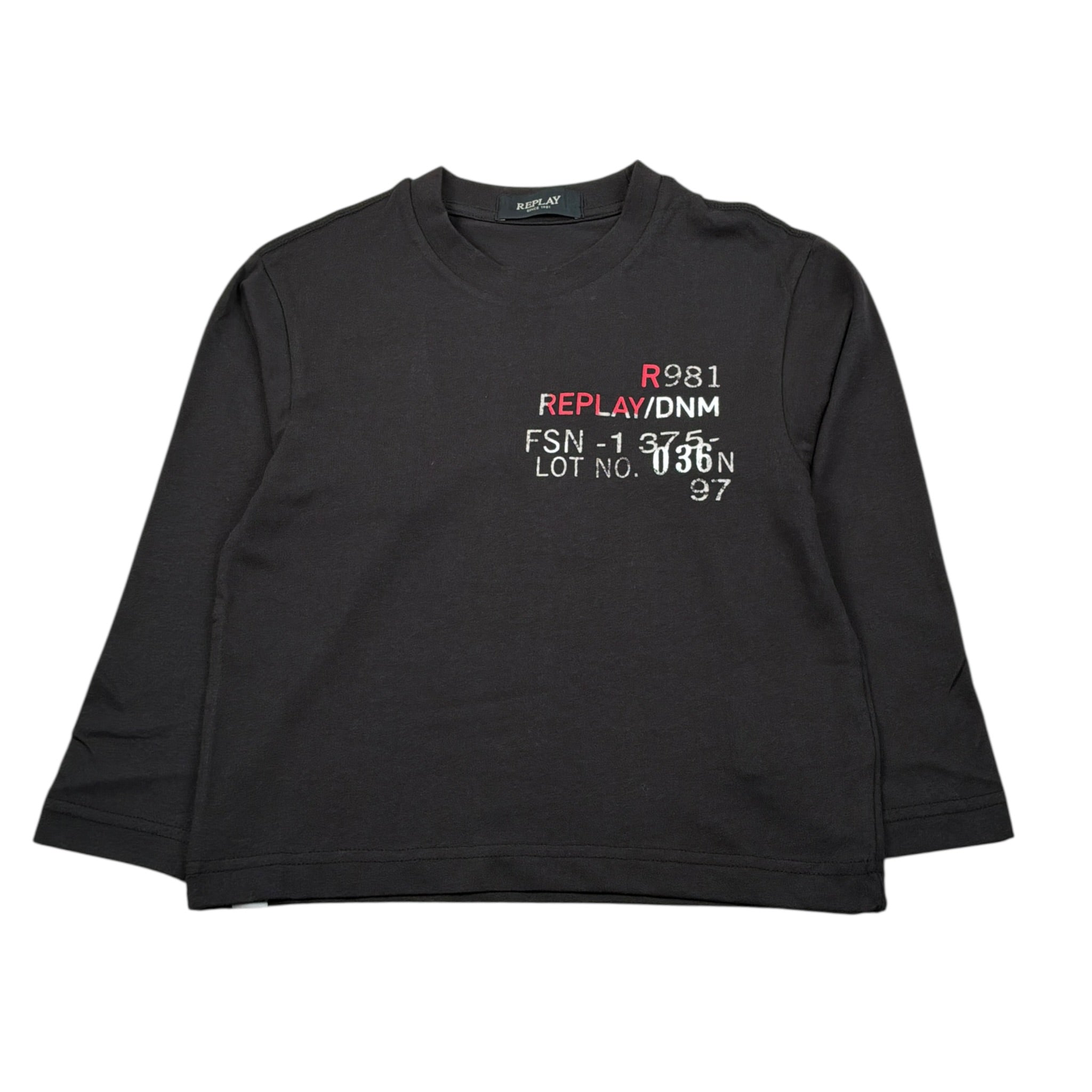 Replay Shirt Girocollo tinta unita con Logo Nero per Bambino SB7128 NERO REPLAY 