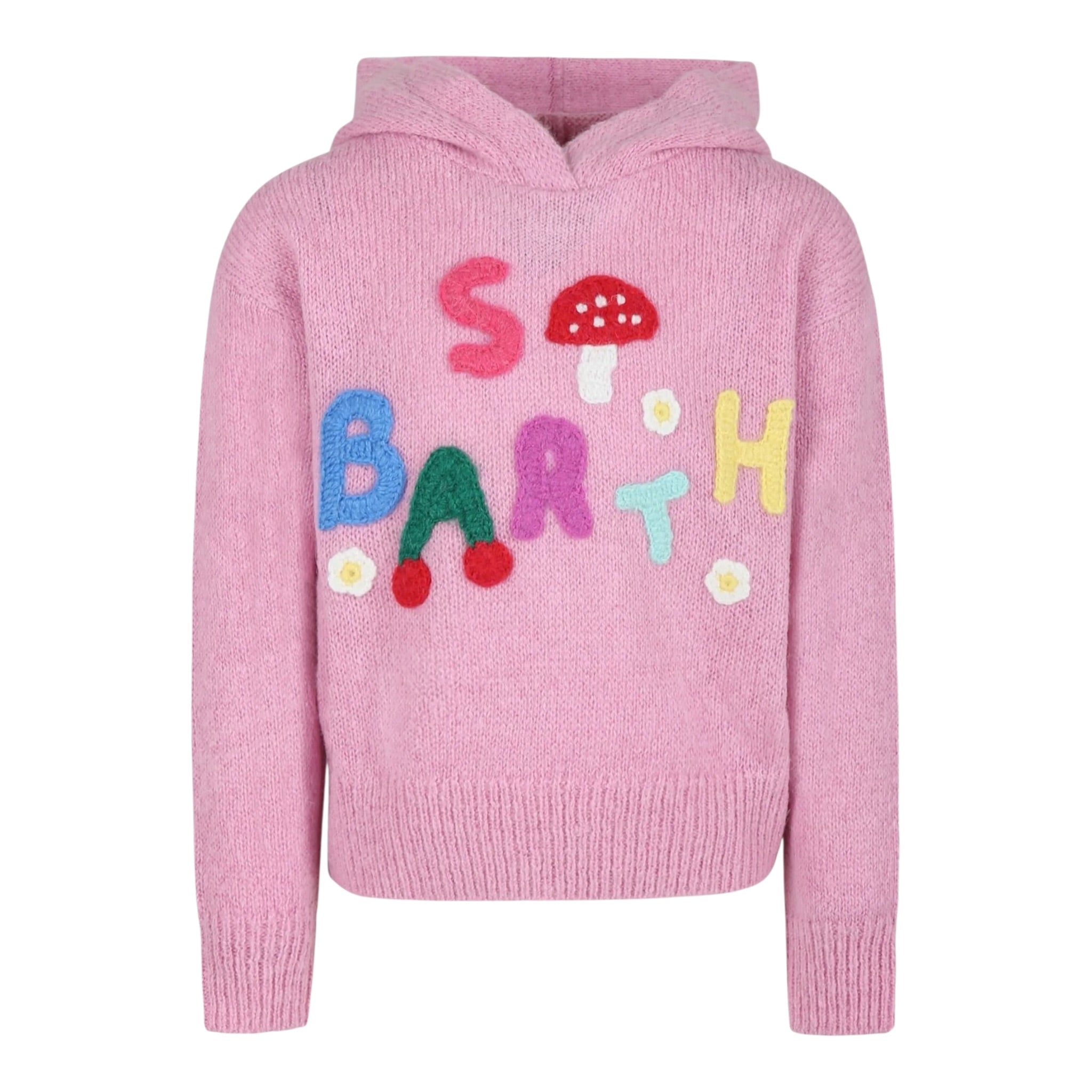 Saint Barth Maglia con Cappuccio tinta unita con Ricami Rosa per Bambina 00275G ROSA SAINT BARTH 