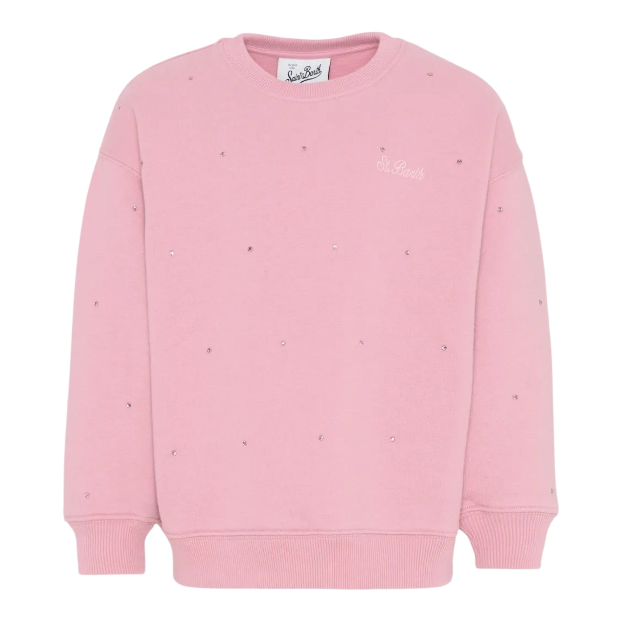 Saint Barth Felpa Chiusa Girocollo tinta unita con Brillantini Rosa per Bambina BRIONY ROSA SAINT BARTH 
