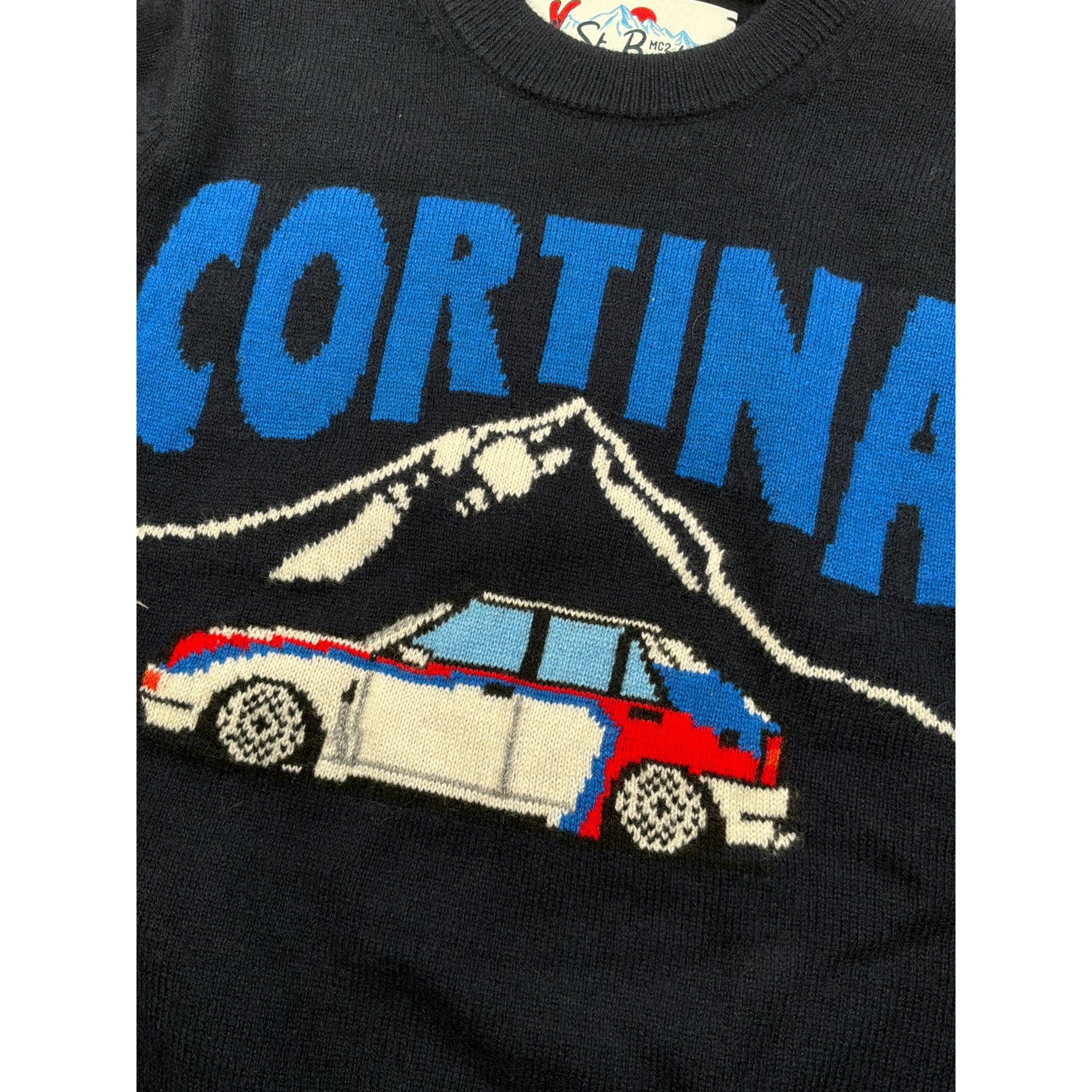 Saint Barth Maglia tinta unita con Stampa Blu per Neonato CORTINAMOTORN BLU SAINT BARTH 