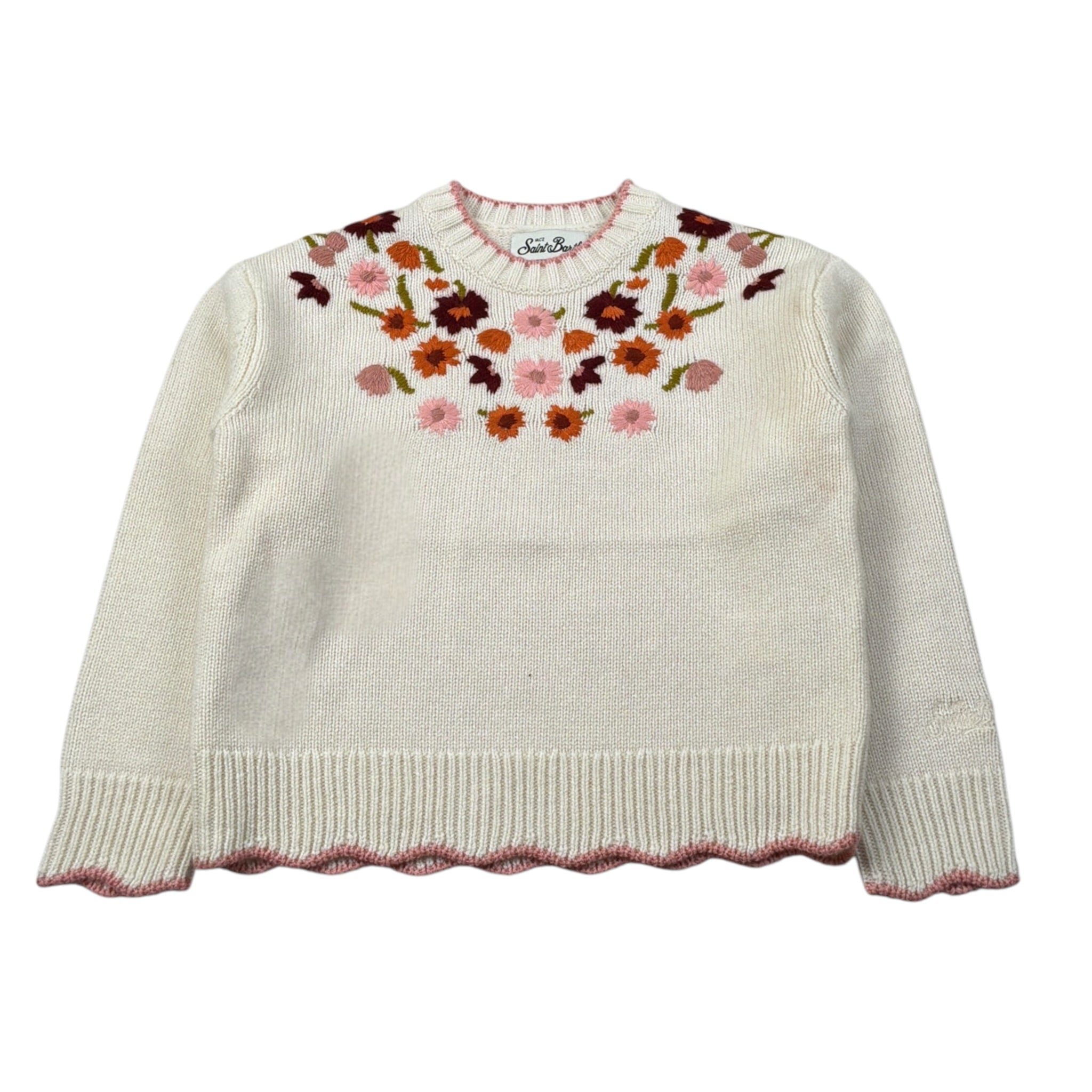 Saint Barth Maglia Girocollo tinta unita con Ricami Panna per Bambina GRETTA PANNA SAINT BARTH 