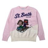 Saint Barth Maglia Girocollo tinta unita con Logo Rosa per Bambina PEATUNS ROSA SAINT BARTH 
