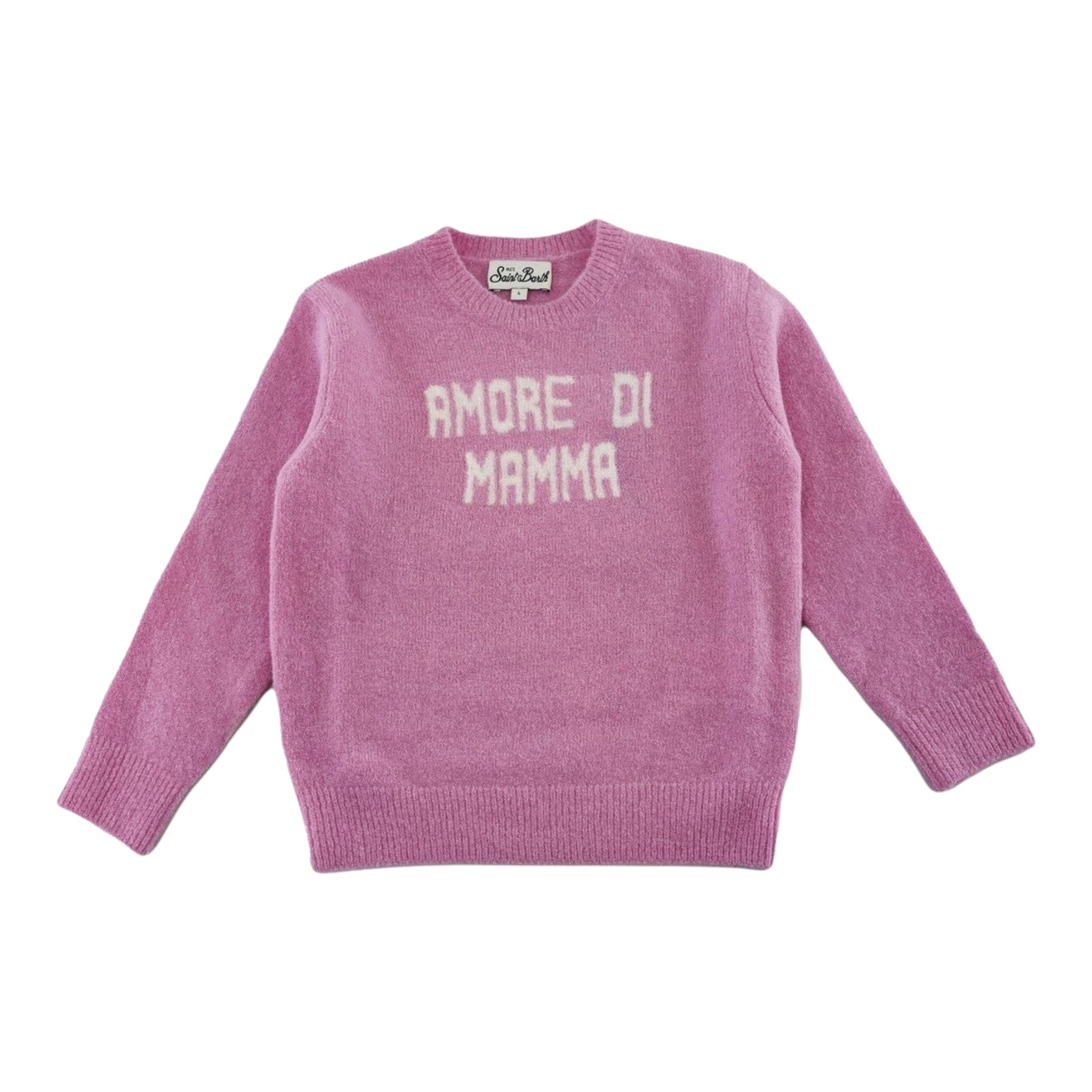 Saint Barth Maglia tinta unita con Stampa Rosa per Bambina PRC0017 ROSA SAINT BARTH 