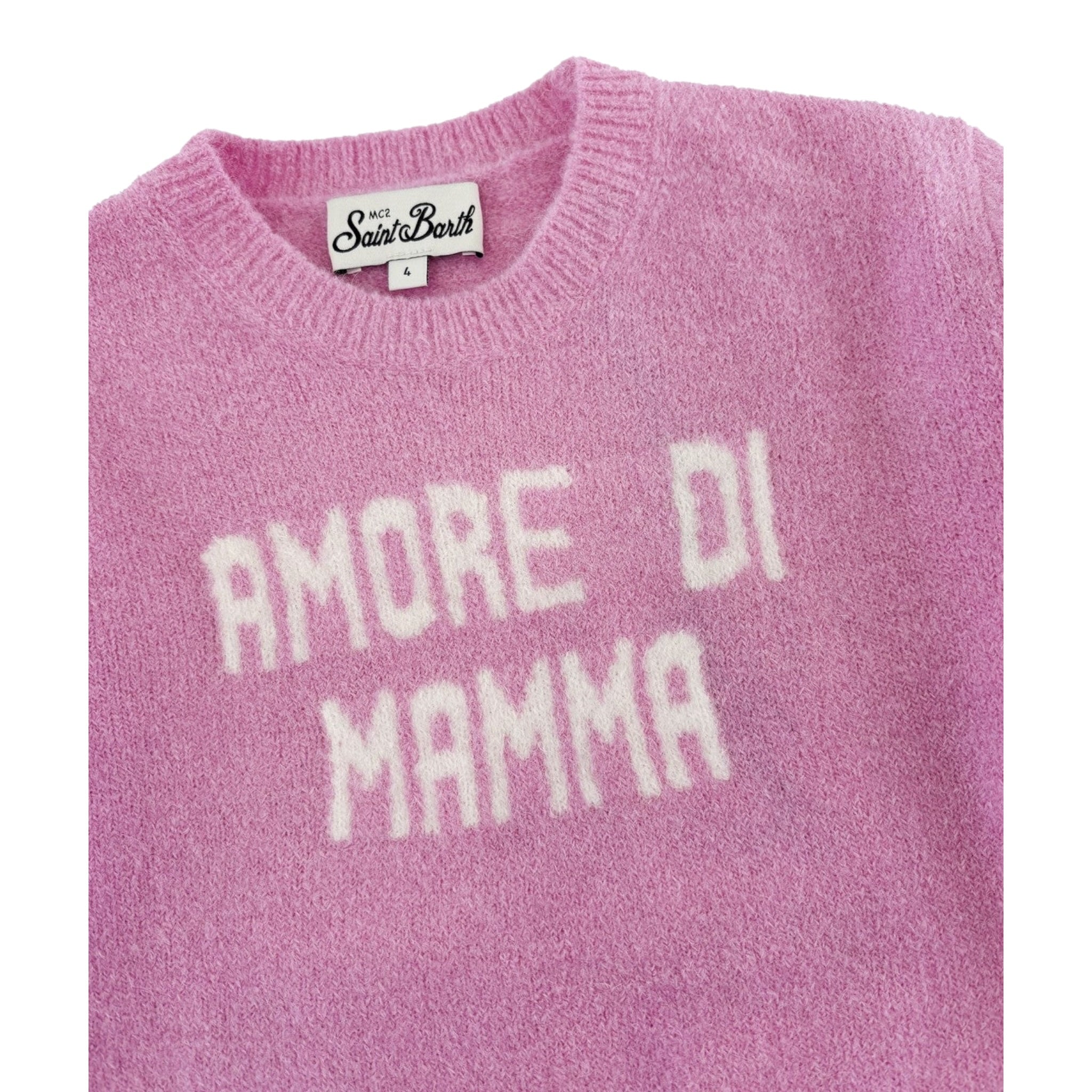 Saint Barth Maglia tinta unita con Stampa Rosa per Bambina PRC0017 ROSA SAINT BARTH 