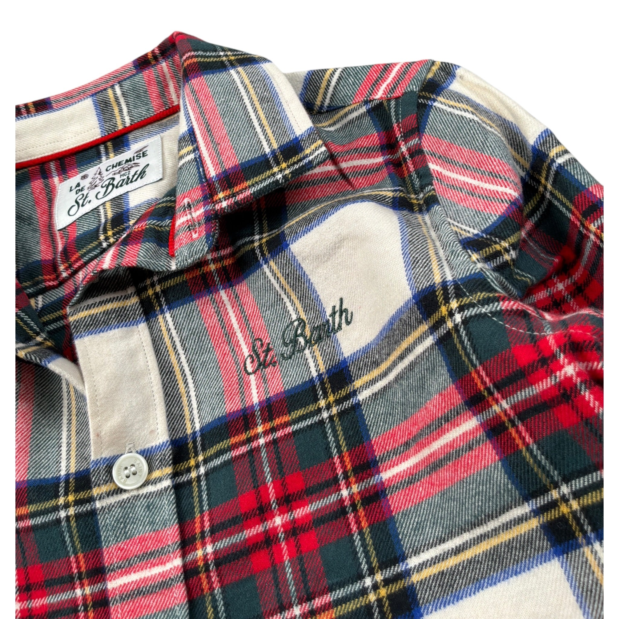 Saint Barth Camicia Bicolore con Fantasia A Quadri Rosso per Bambino STMORITZ380 ROSSO SAINT BARTH 