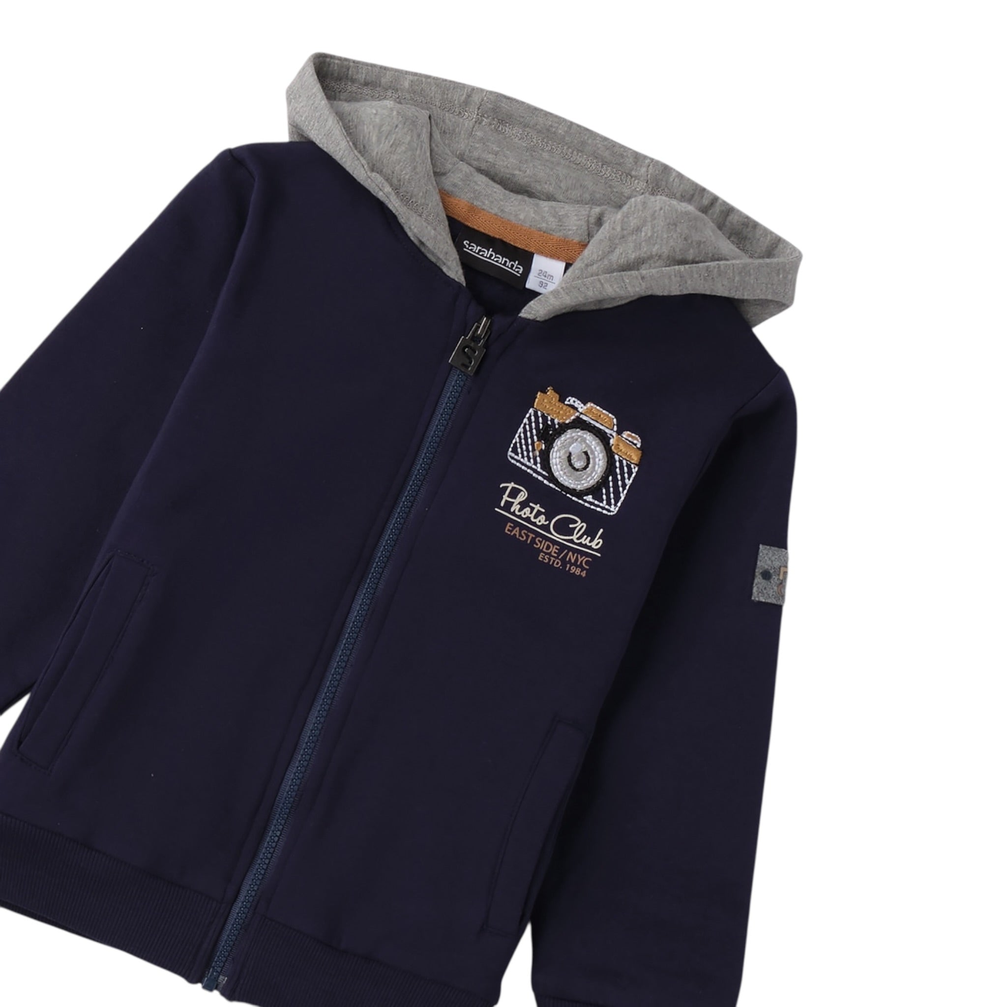 Sarabanda Felpa tinta unita con Cappuccio E Zip Blu per Neonato 0F133NX BLU SARABANDA 