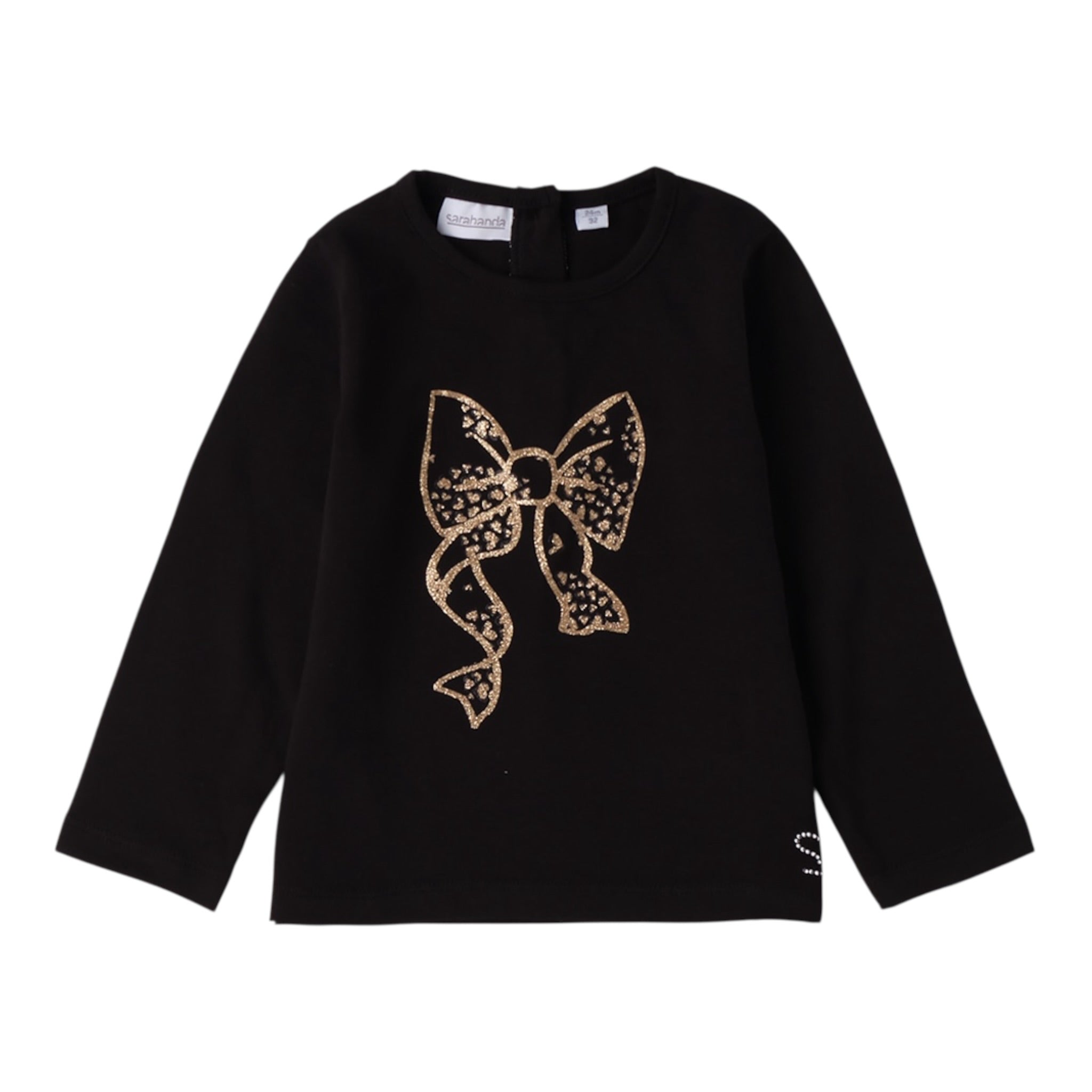 Sarabanda Shirt Girocollo tinta unita con Stampa Nero per Bambina 0F229 NERO SARABANDA 
