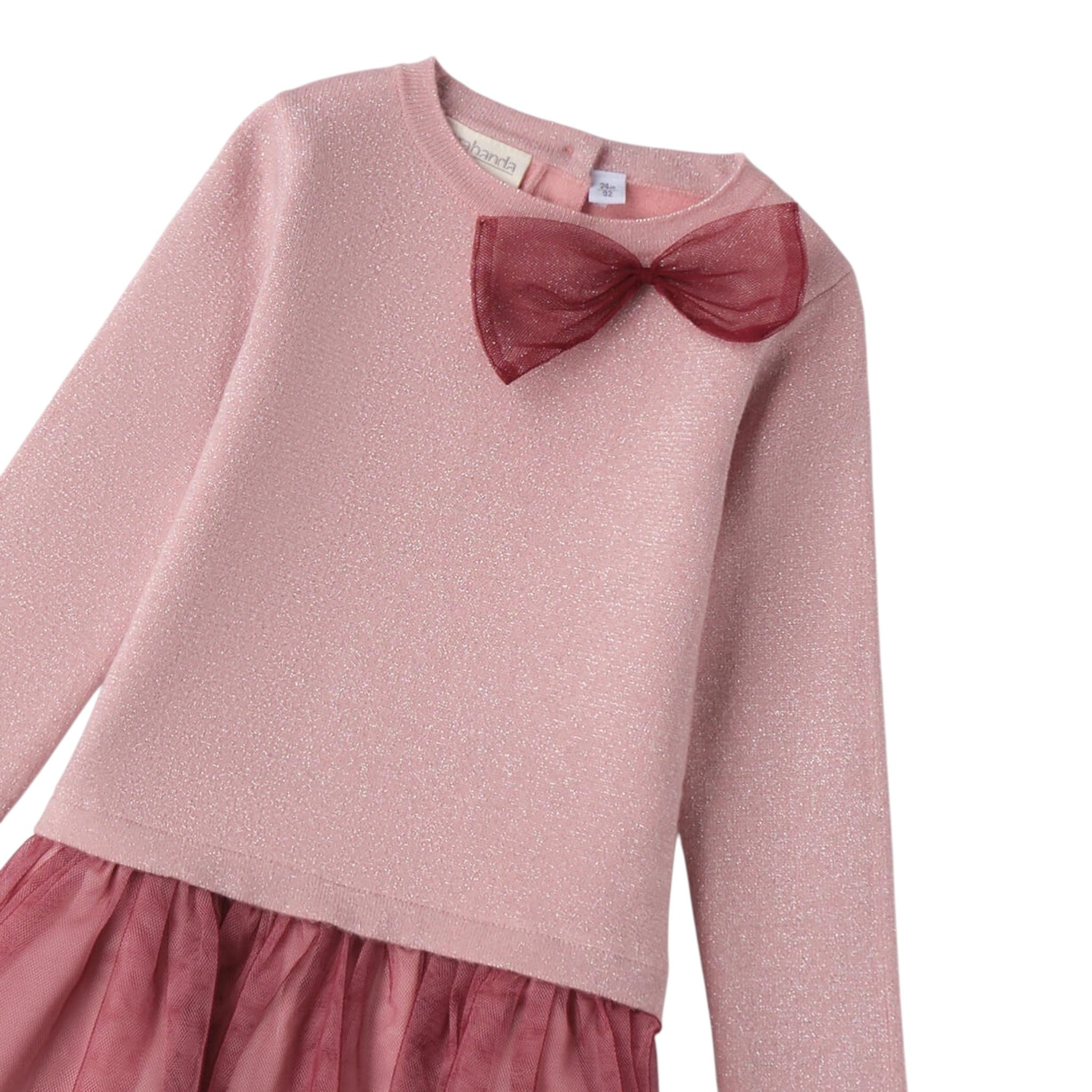 Sarabanda Abito tinta unita con Fiocco E Tulle Rosa per Bambina 0F340 ROSA SARABANDA 