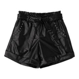Sarabanda Short tinta unita Ecopelle Nero per Bambina OF354 NERO SARABANDA 