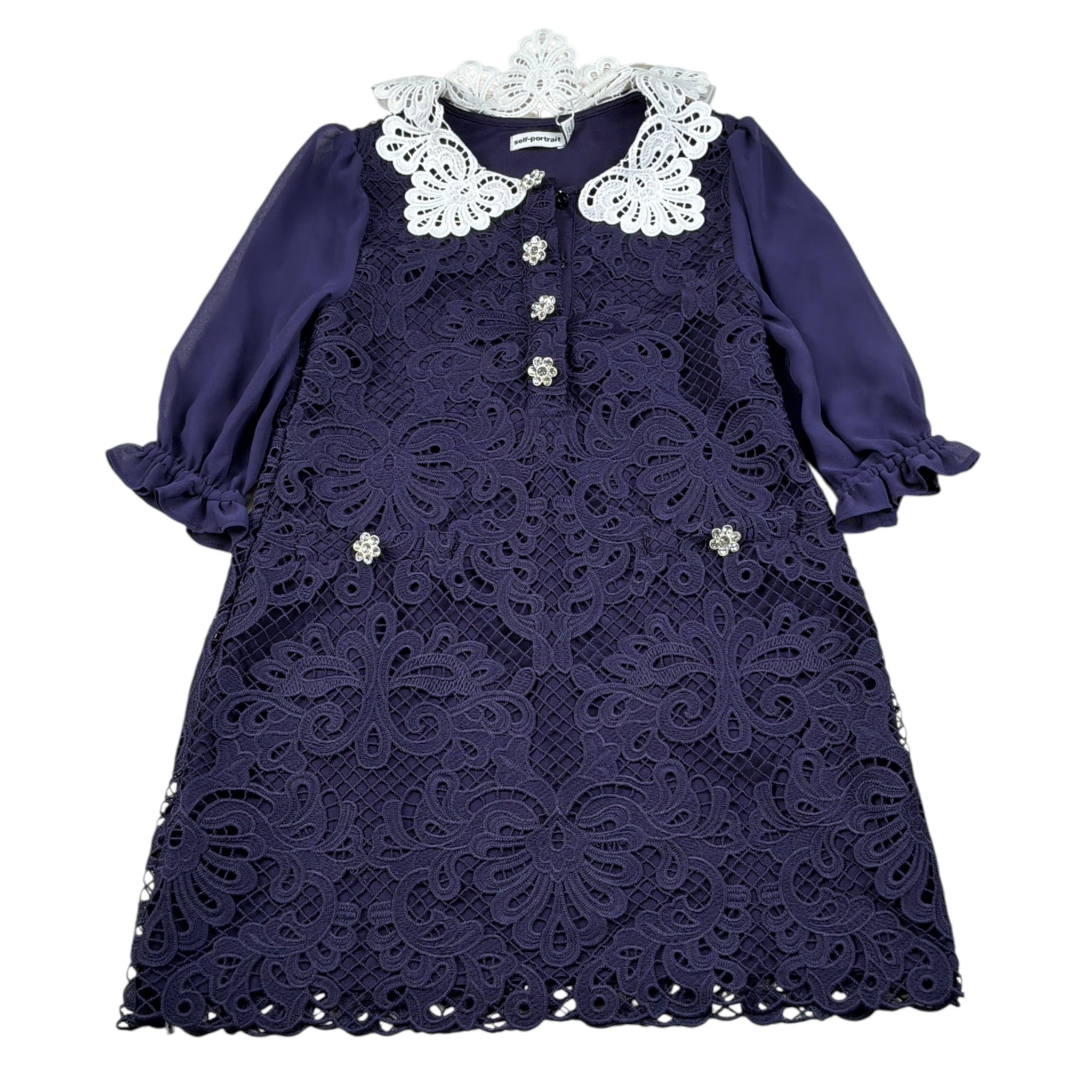 Self-Portrait Abito Manica Lunga Velata Merlettato Blu per Bambina PF24734 BLU SELF-PORTRAIT 