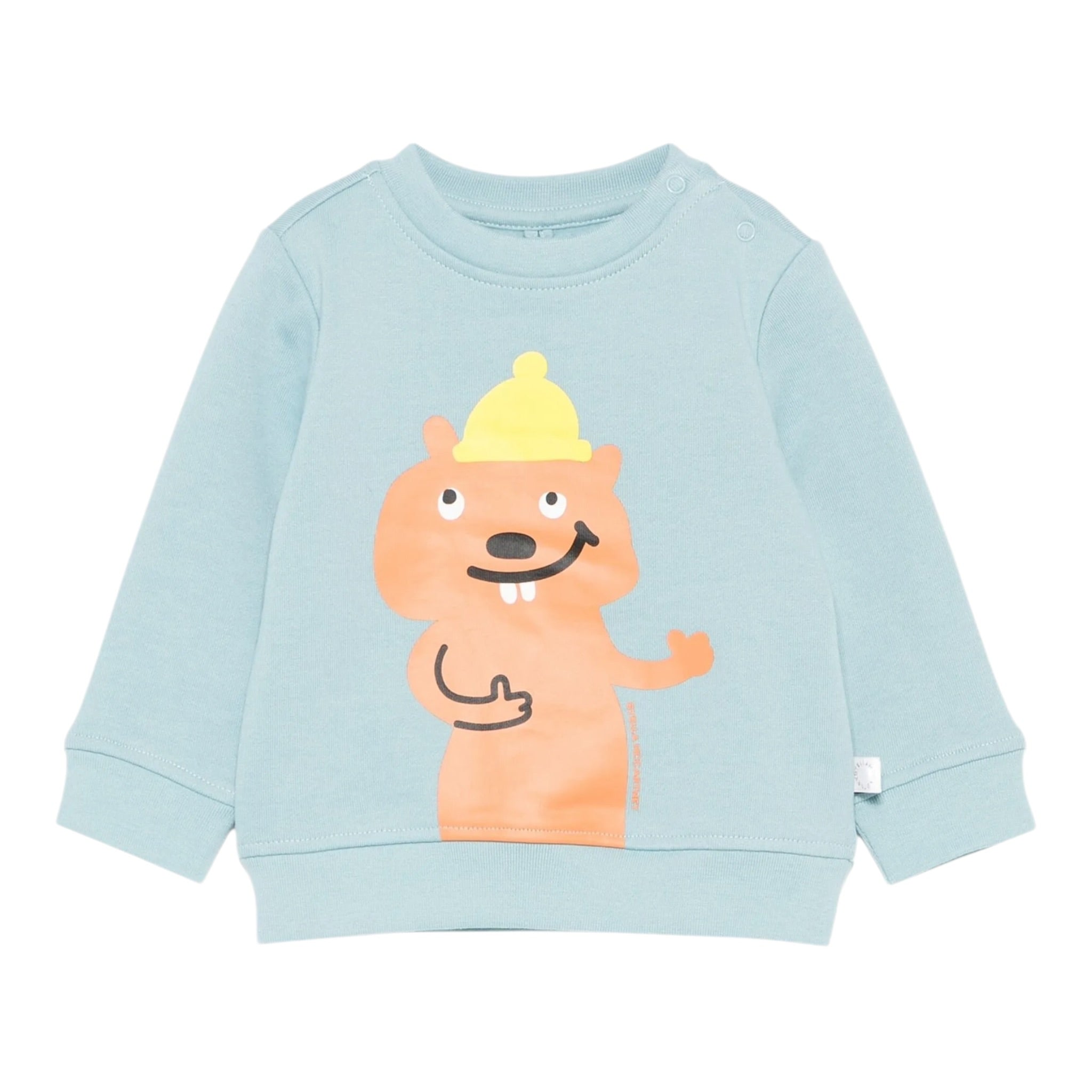 Stella Mccartney Felpa Chiusa Girocollo tinta unita con Stamoa Azzurro per Neonato TX4610 AZZURRO STELLA McCARTNEY 