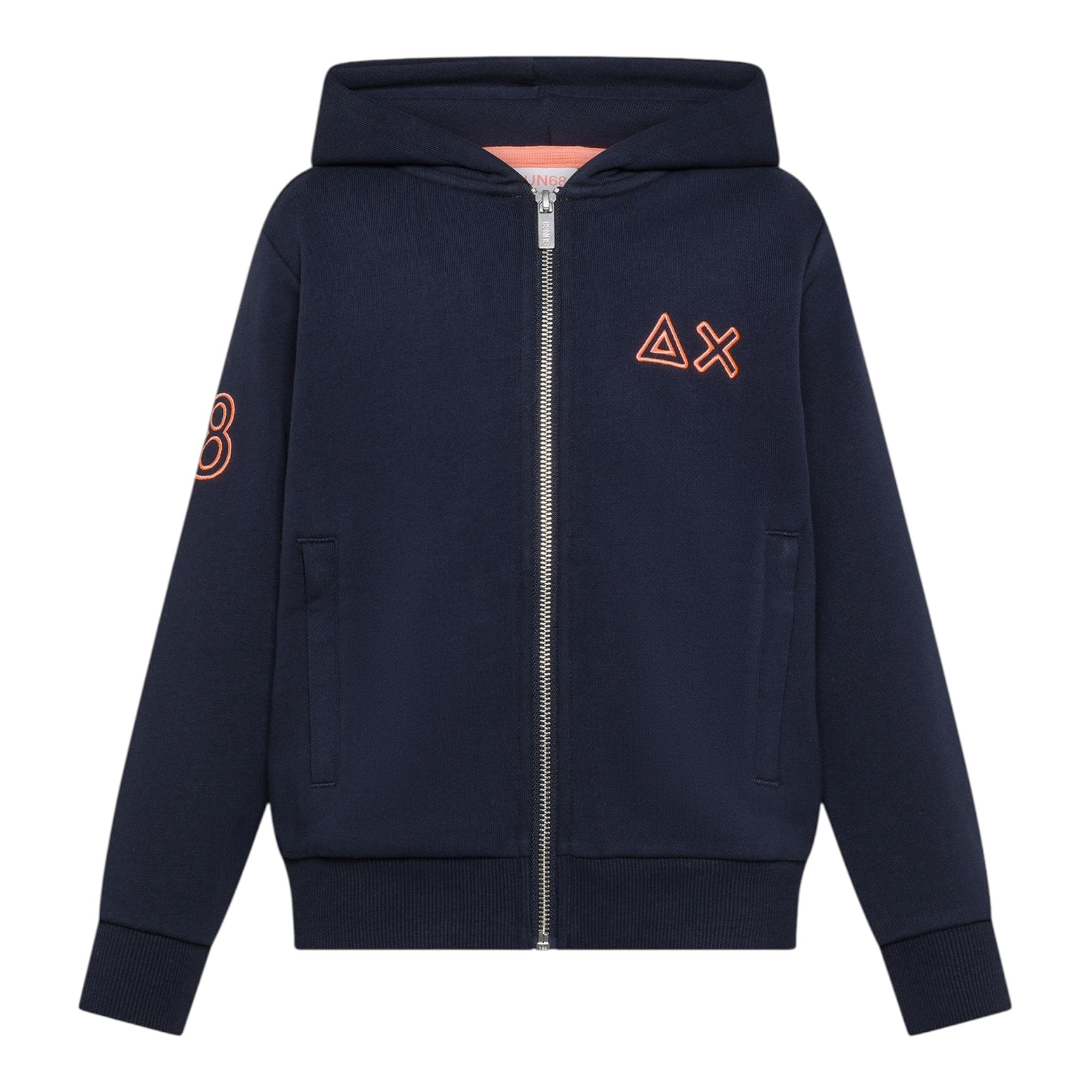 Sun68 Felpa tinta unita con Zip E Cappuccio Blu per Bambino F45331 BLU SUN68 