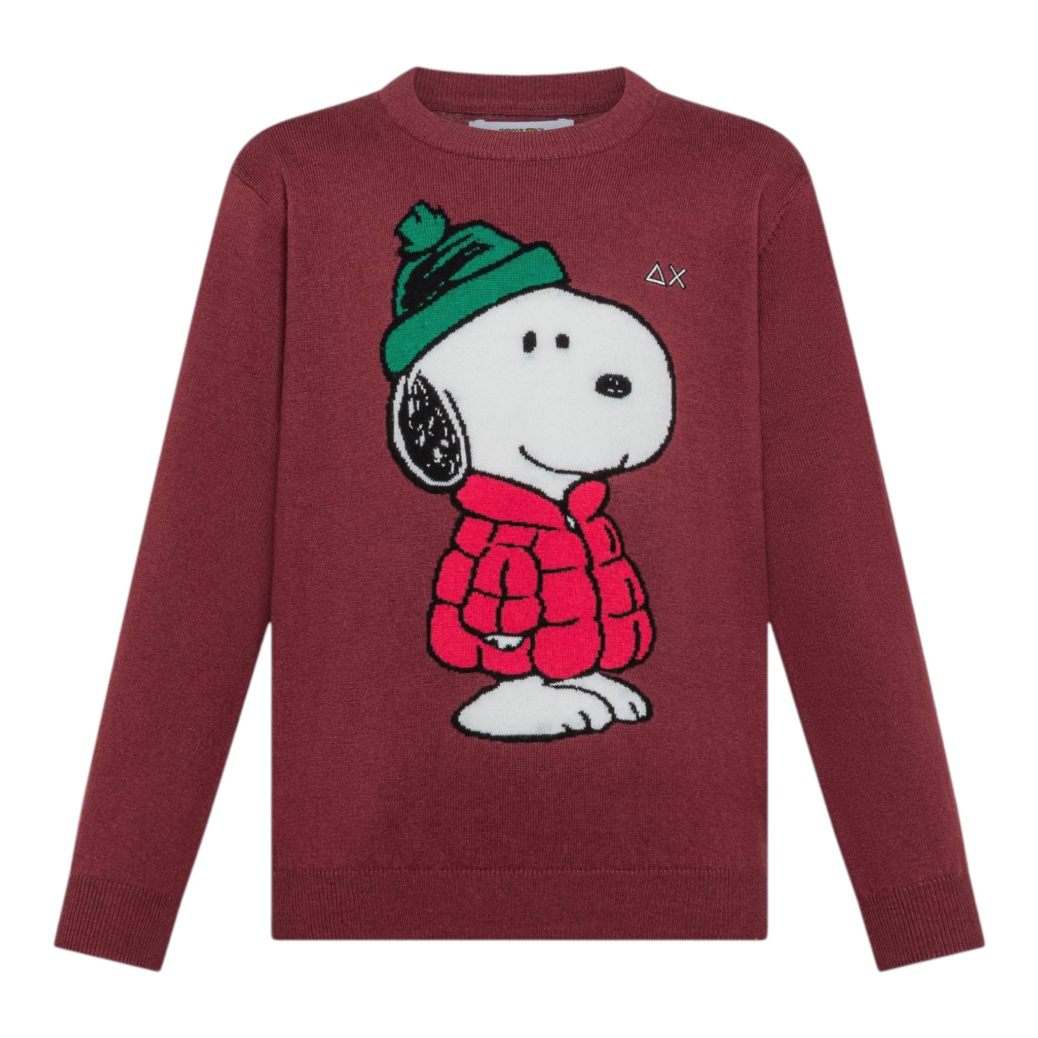 Sun68 Maglia Girocollo tinta unita con Ricamo Snoopy Bordeaux per Bambino K45352 BORDEAUX SUN68 