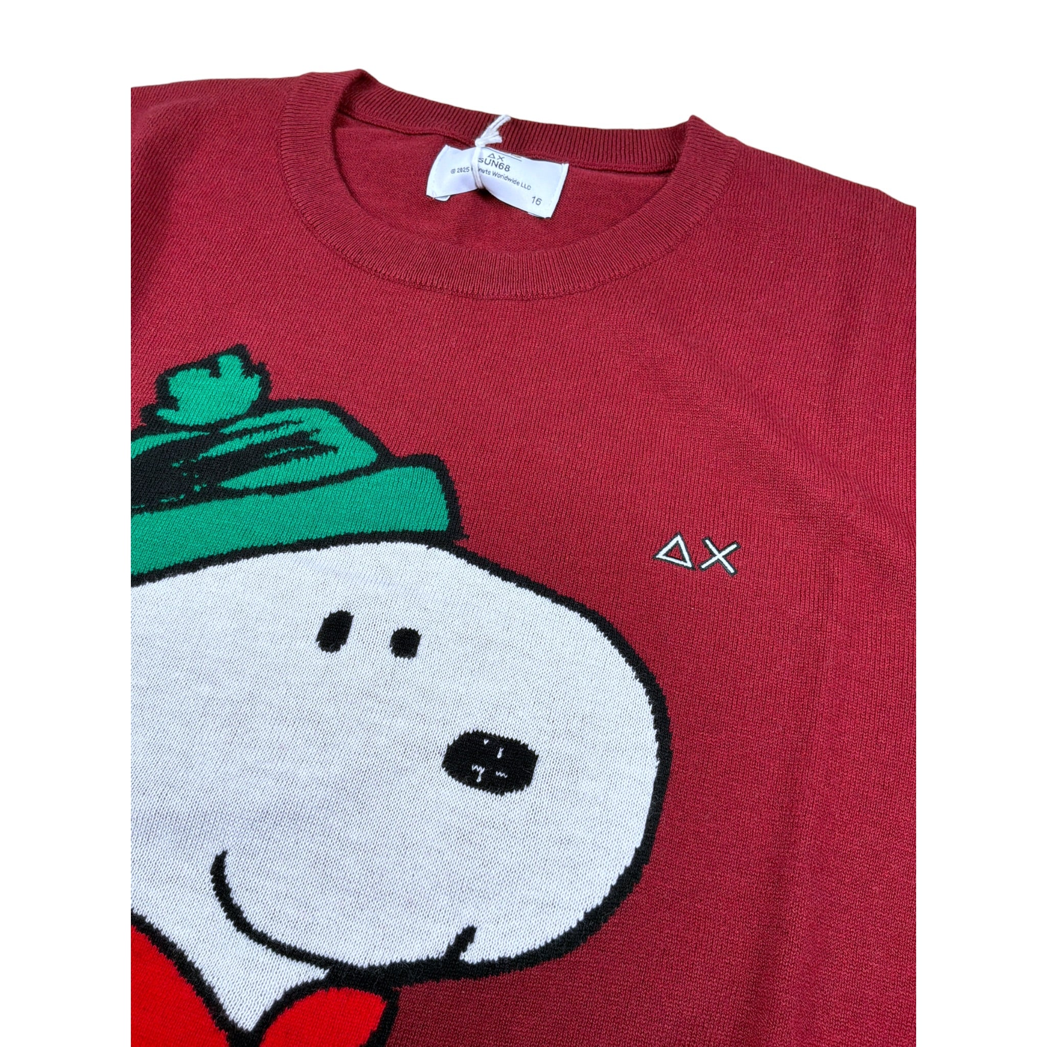 Sun68 Maglia Girocollo tinta unita con Ricamo Snoopy Bordeaux per Neonato K45352NXXX BORDEAUX SUN68 