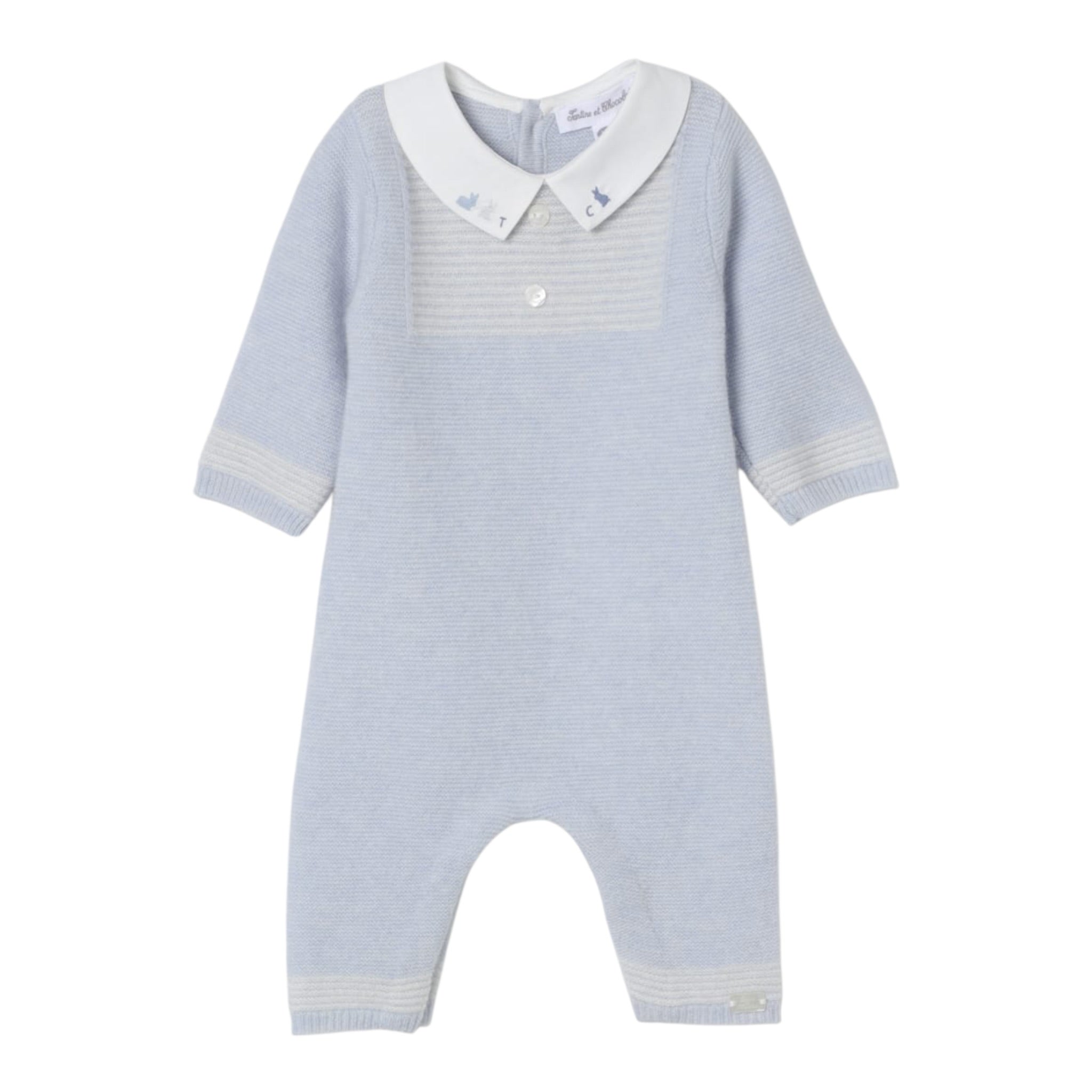 Tartine Et Chocolat Tutina tinta unita con Colletto Azzurro per Neonato CB32030 AZZURRO TARTINE ET CHOCOLAT 