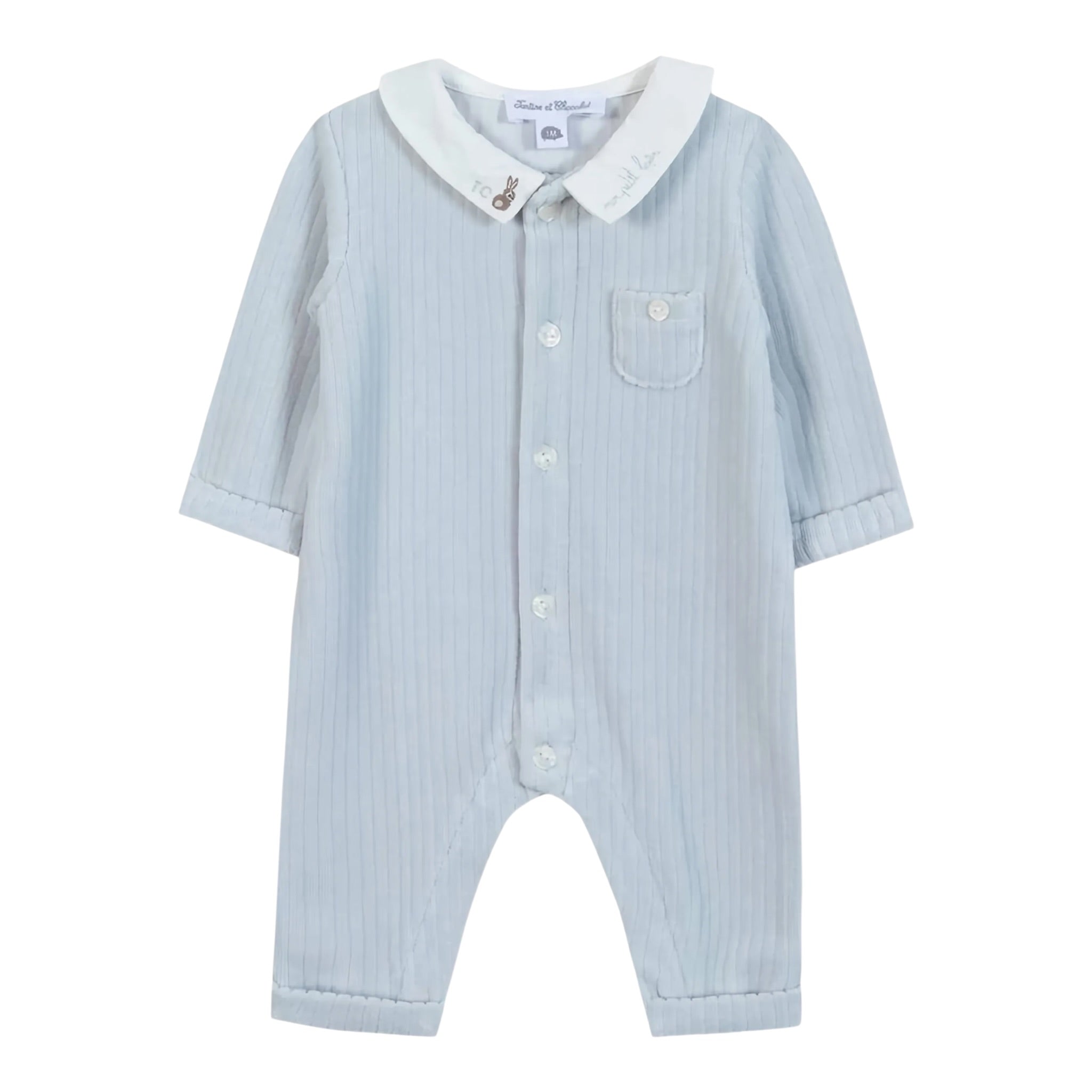 Tartine Et Chocolat Tutina Manica Lunga tinta unita In Ciniglia Azzurro per Neonato CB32050O AZZURRO TARTINE ET CHOCOLAT 