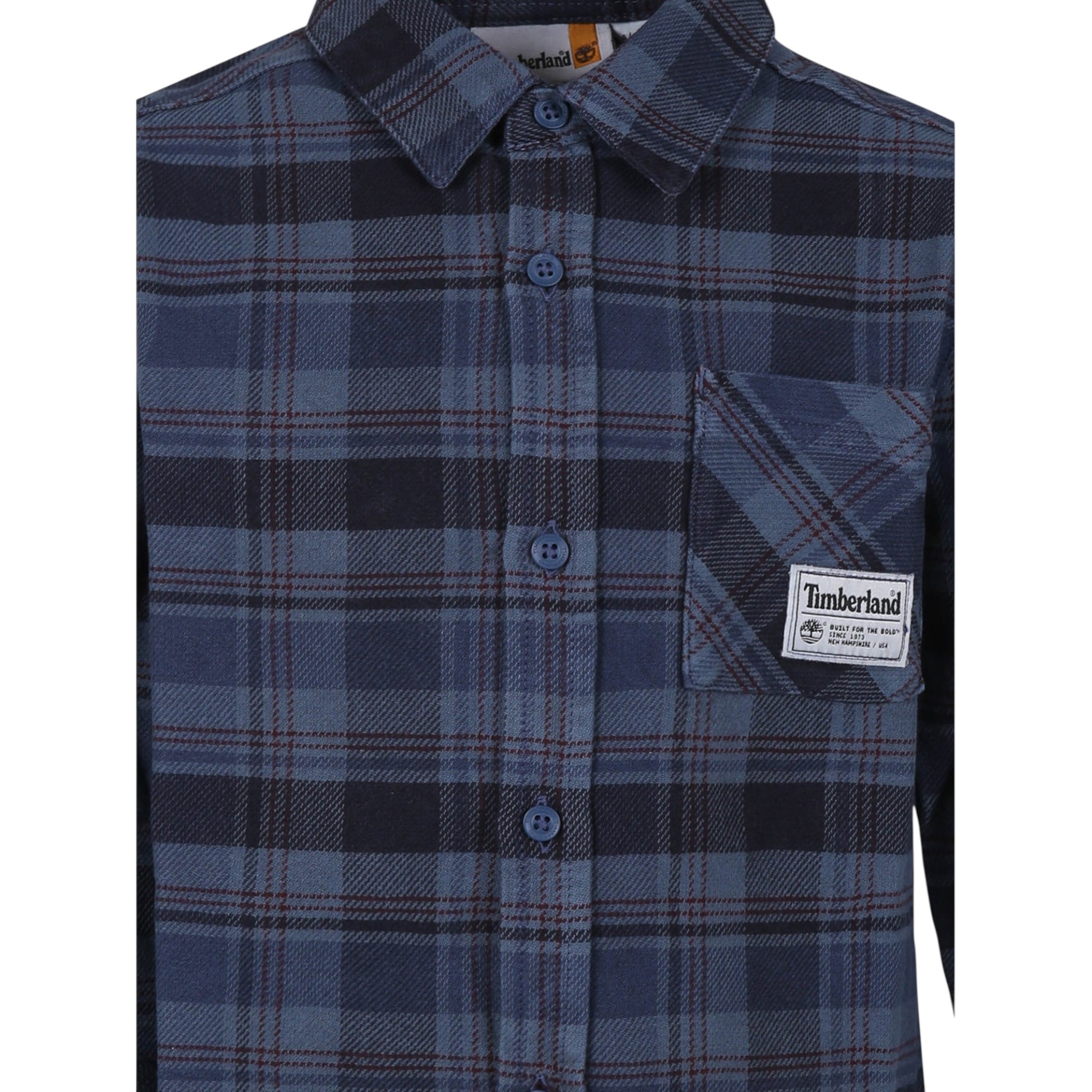 Timberland Camicia tinta unita con Fantasia A Quadri Petrolio per Bambino T60308 PETROLIO TIMBERLAND 