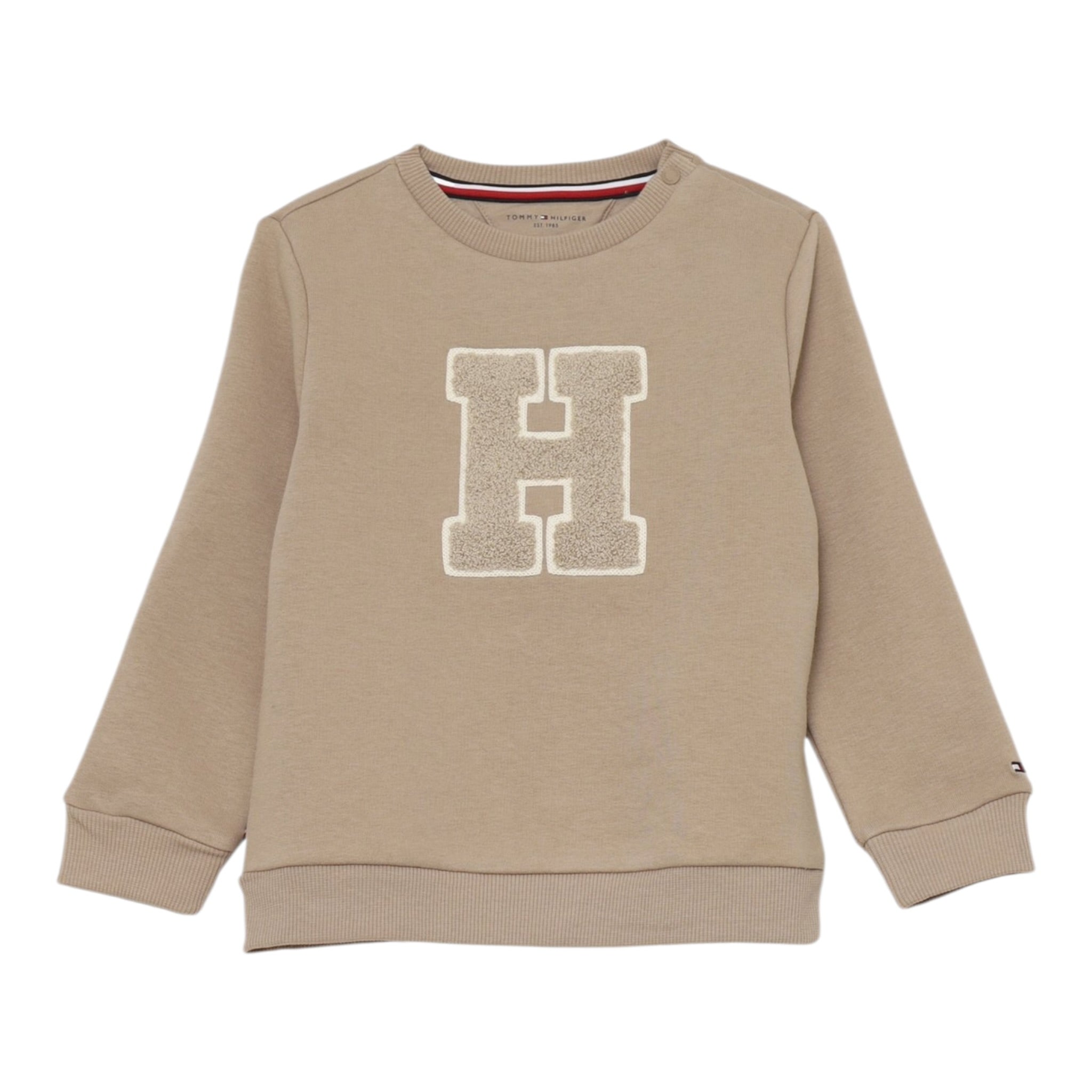 Tommy Hilfiger Felpa Chiusa Girocollo Tinta Nita Beige per Neonato 02071 BEIGE TOMMY HILFIGER 