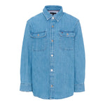Tommy Hilfiger Camicia In Denim tinta unita Manica Lunga Azzurro per Bambino KB0KB010001 AZZURRO TOMMY HILFIGER 