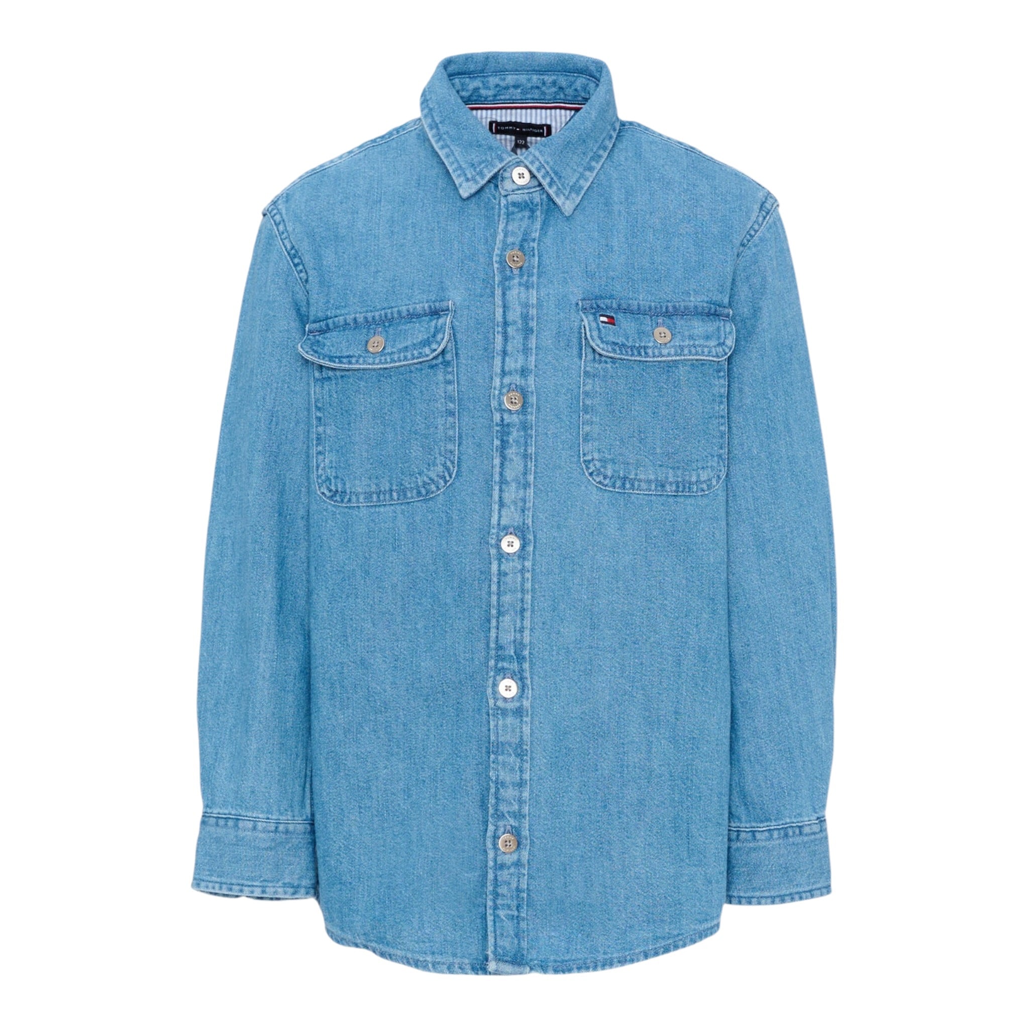 Tommy Hilfiger Camicia In Denim tinta unita Manica Lunga Azzurro per Bambino KB0KB010001 AZZURRO TOMMY HILFIGER 