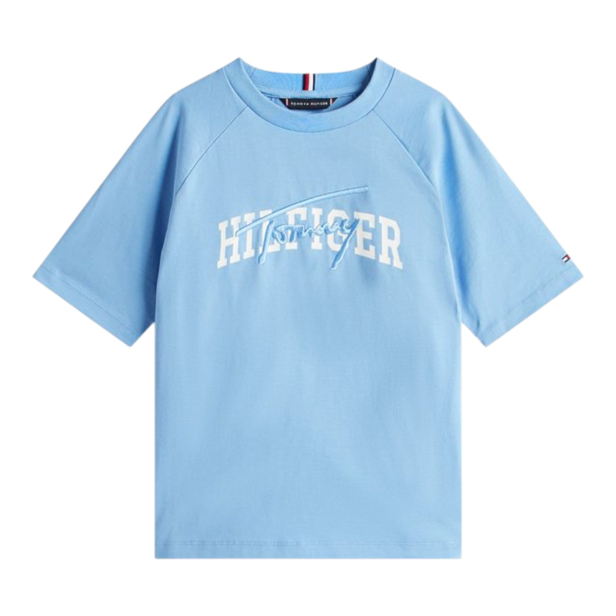 Tommy Hilfiger T-Shirt Girocollo tinta unita con Logo Azzurro per Neonato KB0KB09726 AZZURRO TOMMY HILFIGER 