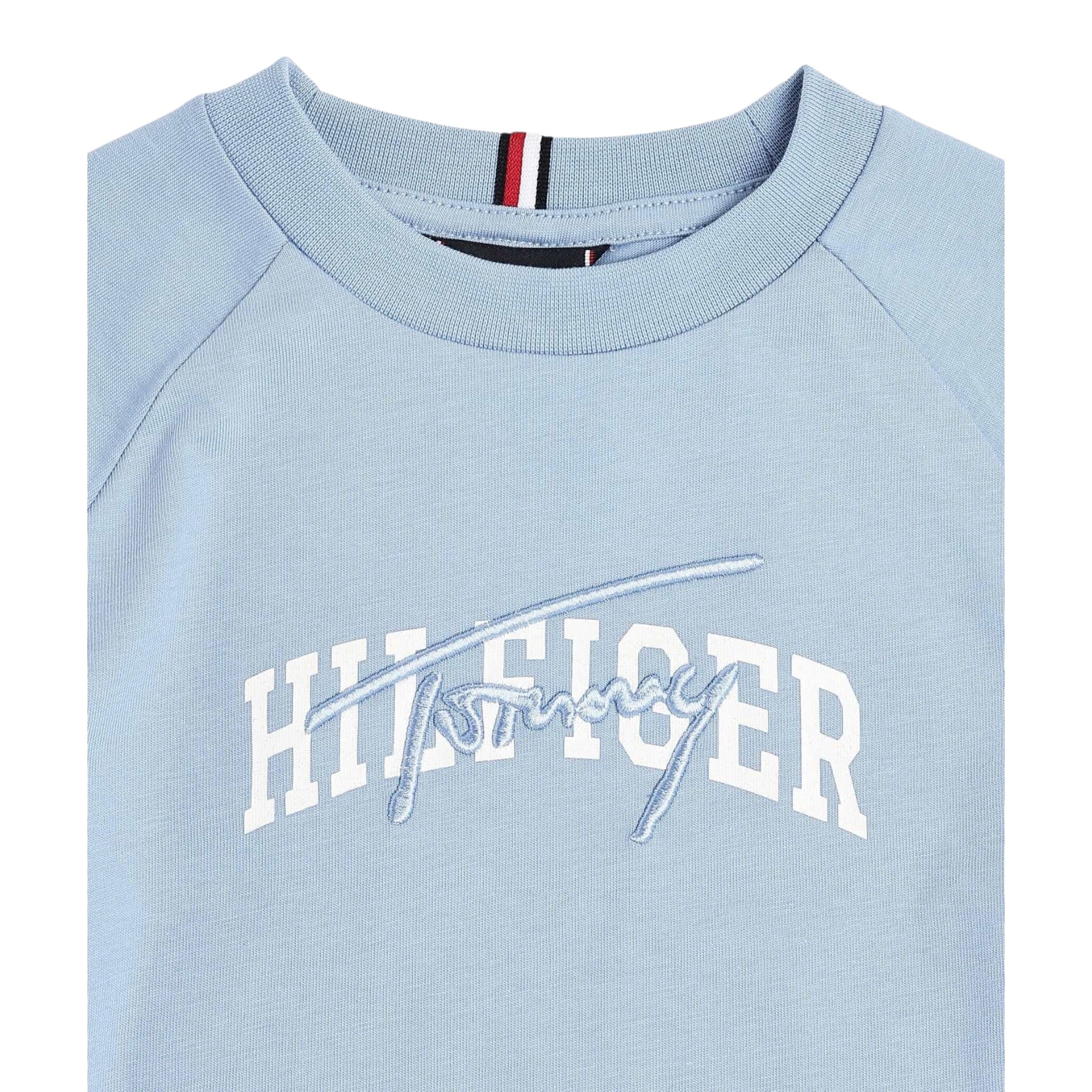 Tommy Hilfiger T-Shirt Girocollo tinta unita con Logo Azzurro per Neonato KB0KB09726 AZZURRO TOMMY HILFIGER 