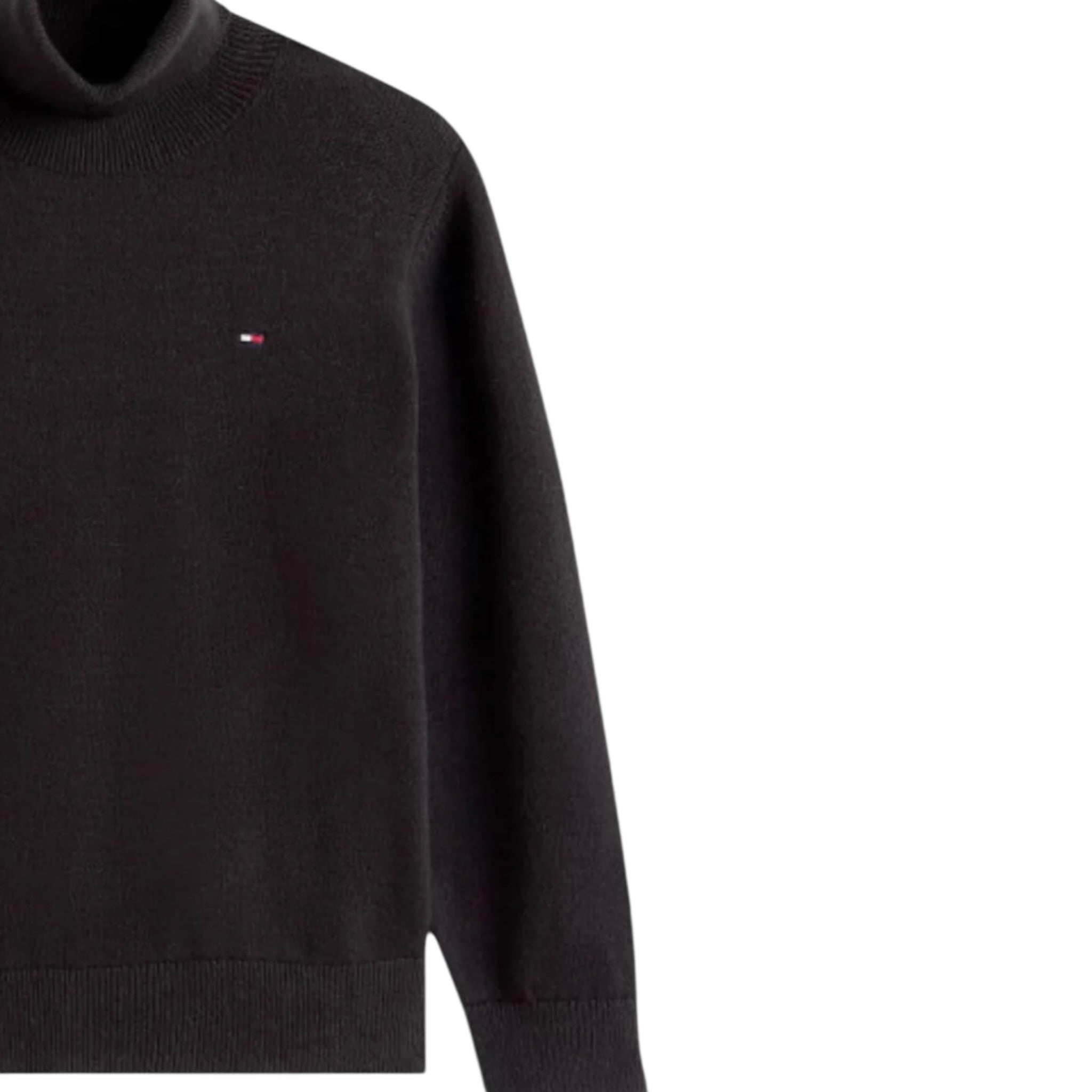 Tommy Hilfiger Maglia Collo Alto tinta unita con Logo Nero per Bambino KB0KB09966 NERO TOMMY HILFIGER 