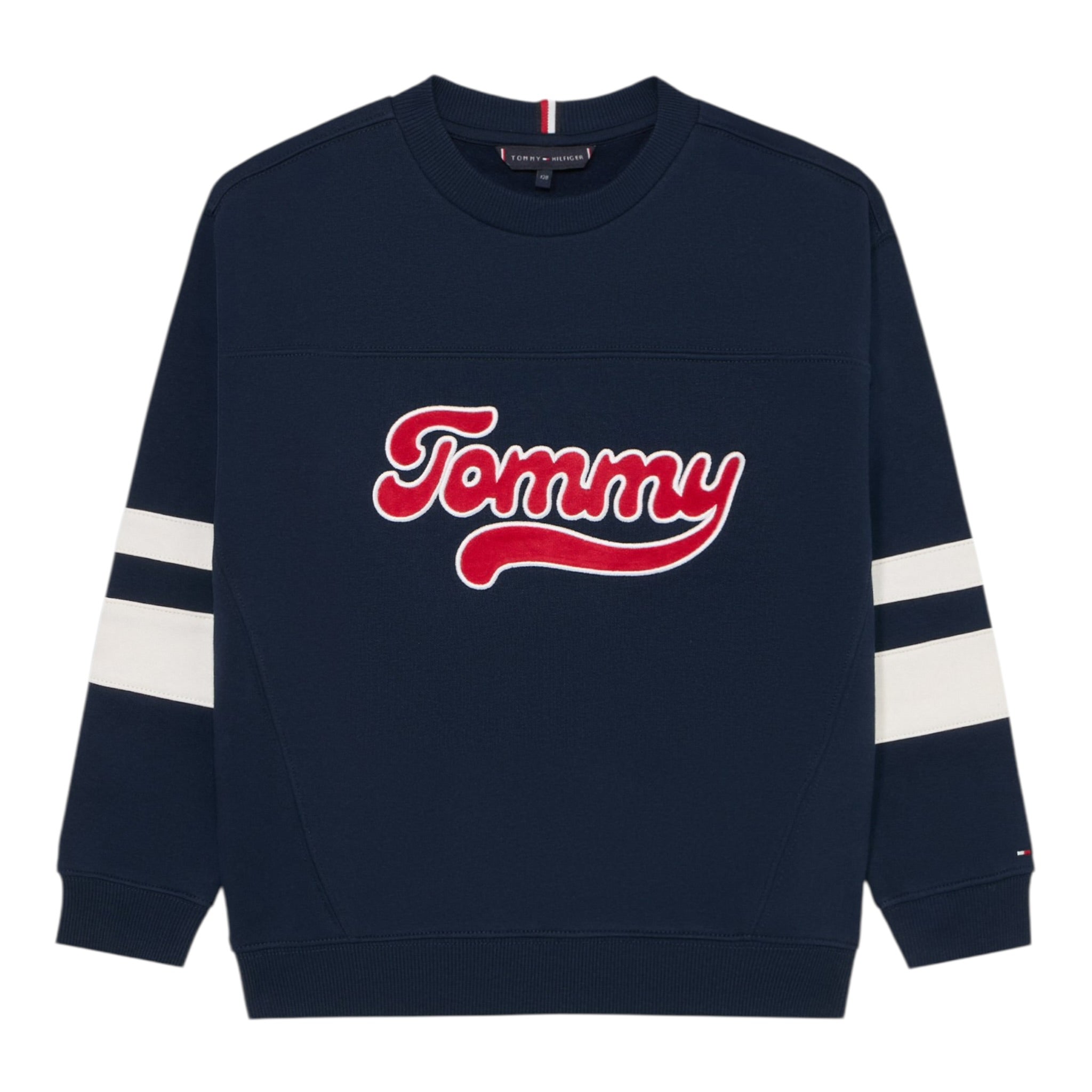 Tommy Hilfiger Felpa Chiusa Girocollo Tinta Uita con Logo Blu per Bambino KB0KB09985 BLU TOMMY HILFIGER 