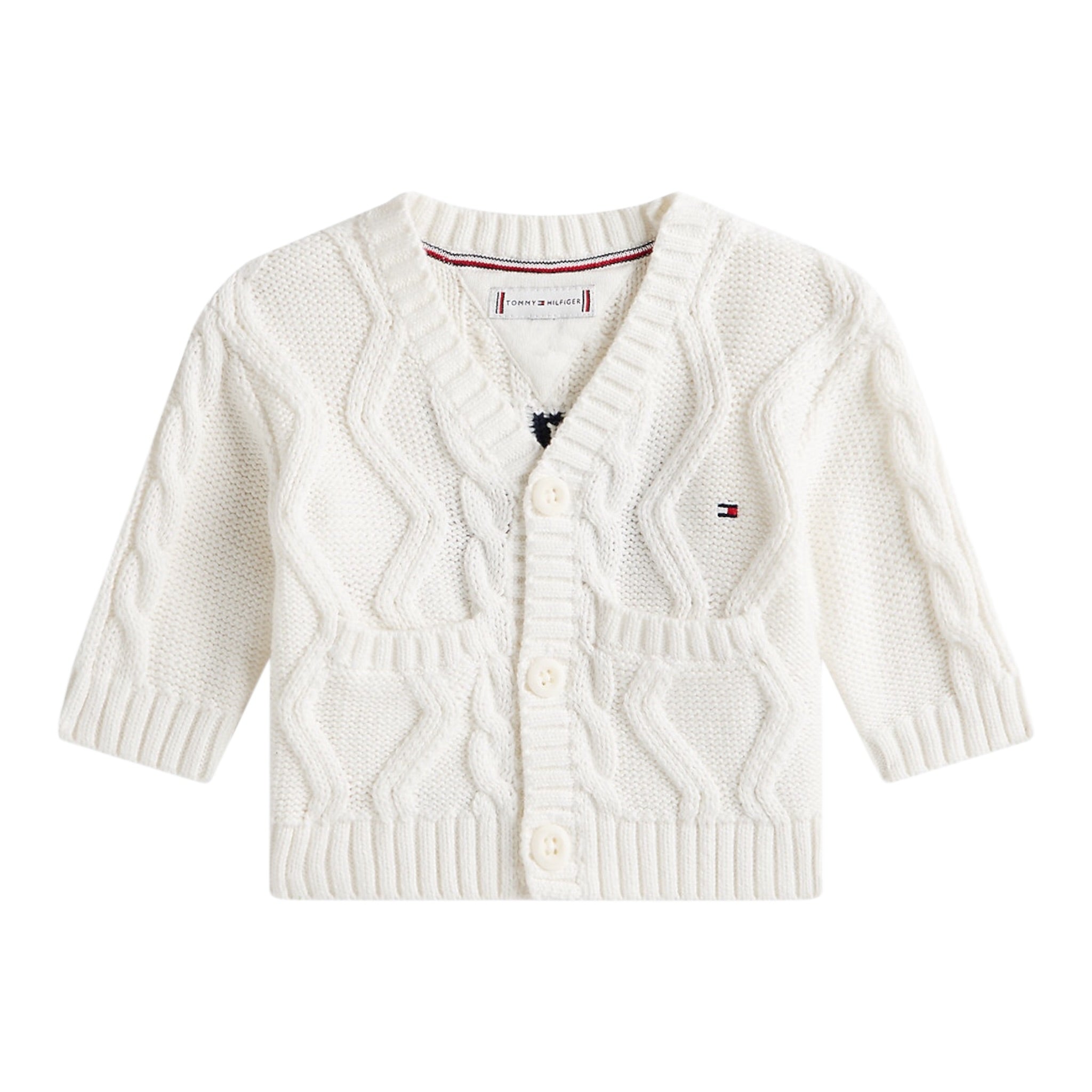 Tommy Hilfiger Cardigan tinta unita con Ricami Panna per Neonato KN0KN02090 PANNA TOMMY HILFIGER 