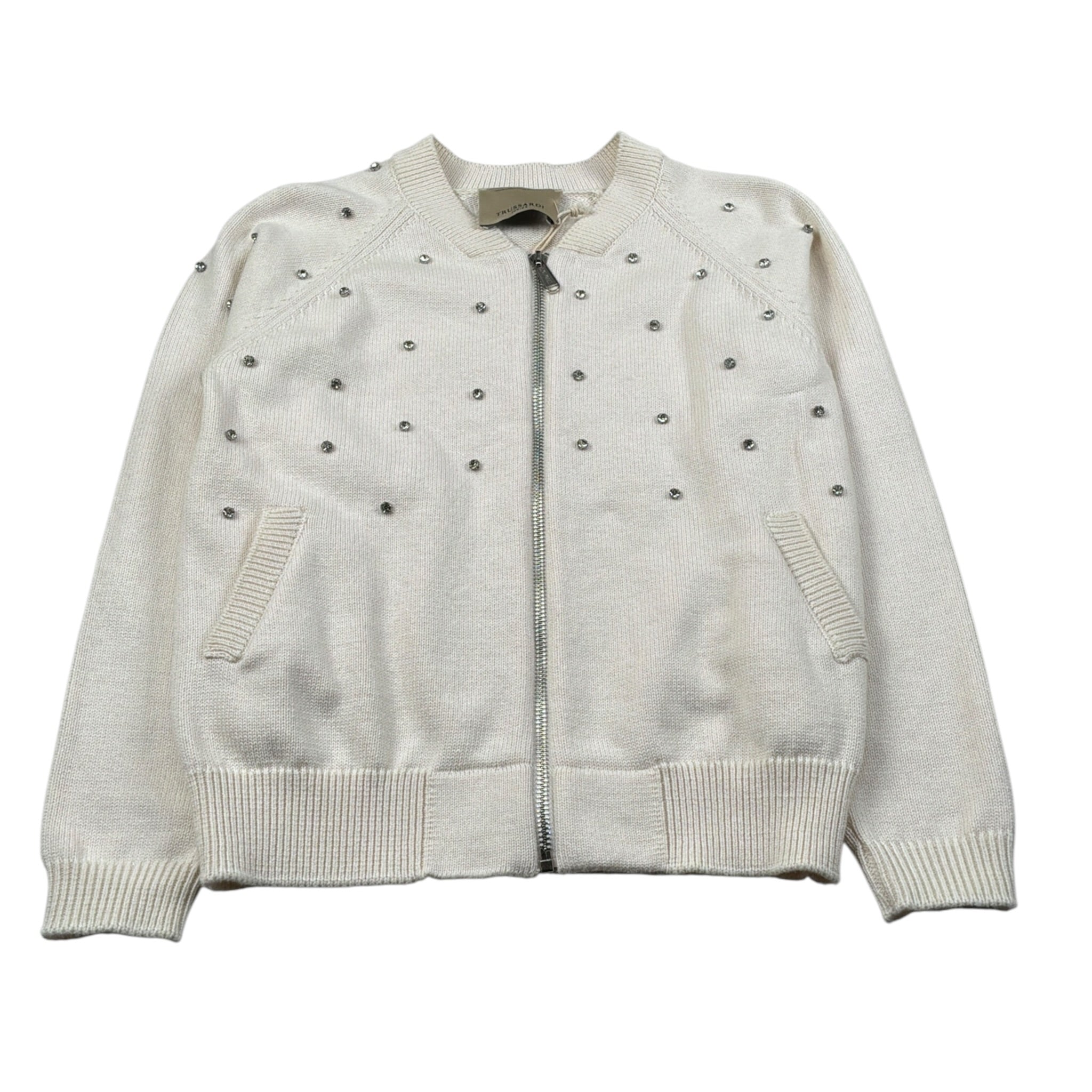 Trussardi Cardigan con Zipo tinta unita E Brillantini Panna per Bambina TGA26060CD PANNA TRUSSARDI 