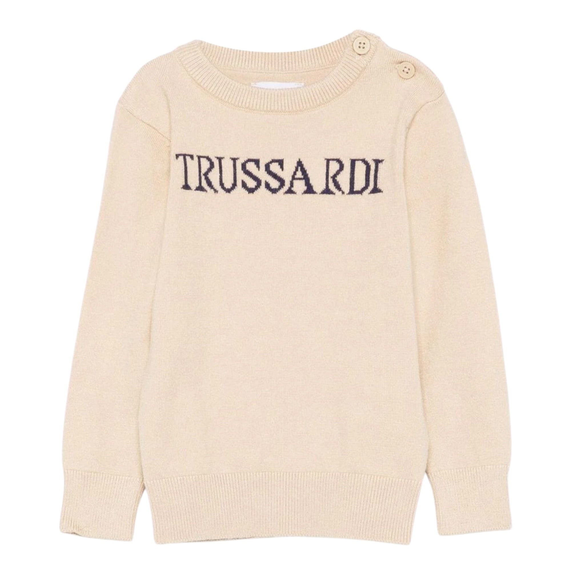 Trussardi Maglia Girocollo tinta unita con Logo Beige per Neonato TIA25020MAX BEIGE TRUSSARDI 