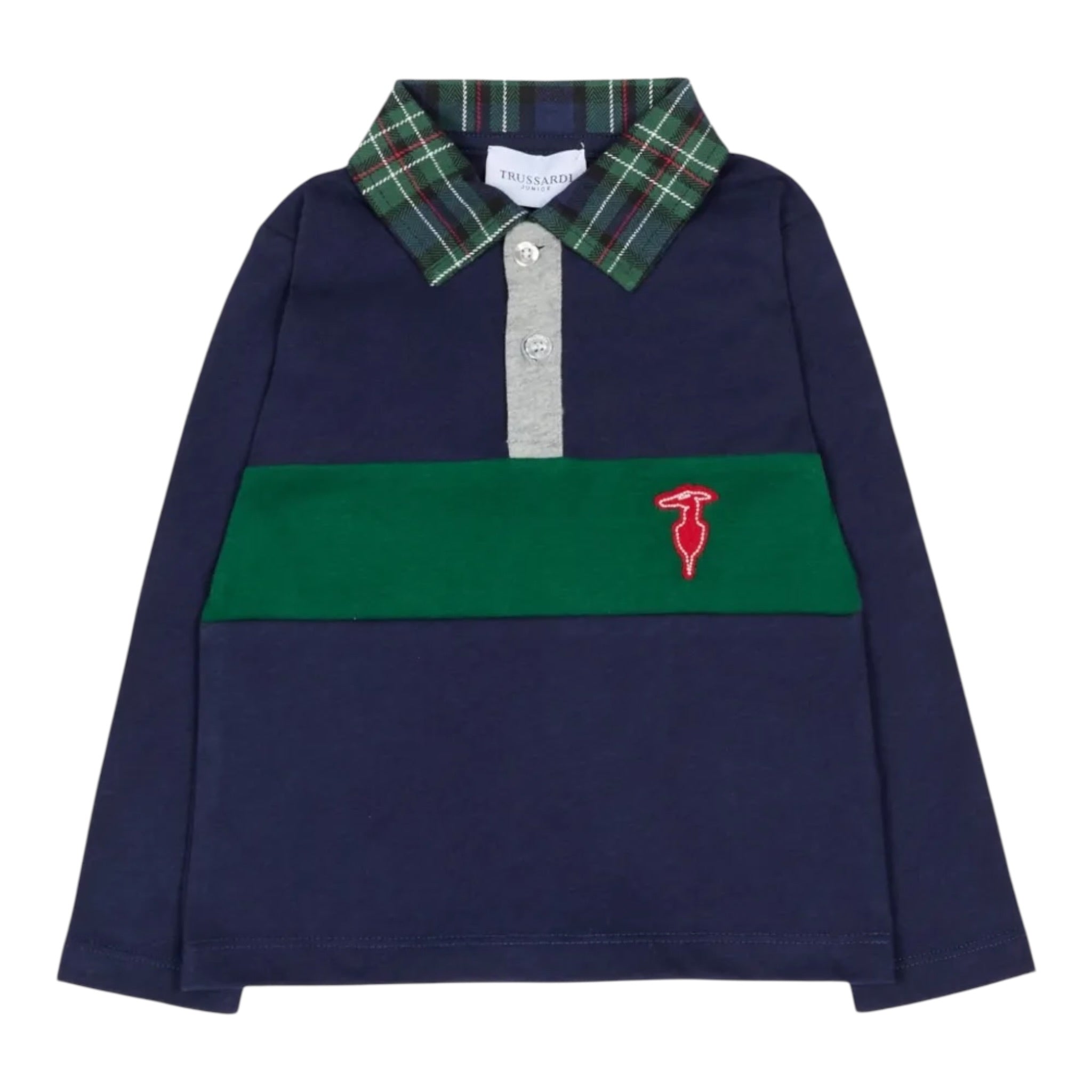Trussardi Polo tinta unita con Colletto In Contrasto E Stampa Blu per Neonato TIA25043PO BLU TRUSSARDI 