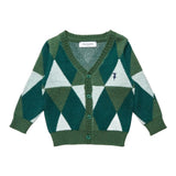 Trussardi Cardigan Bicolore con Stampa Rombi Verde per Neonato TIA25127CD VERDE TRUSSARDI 