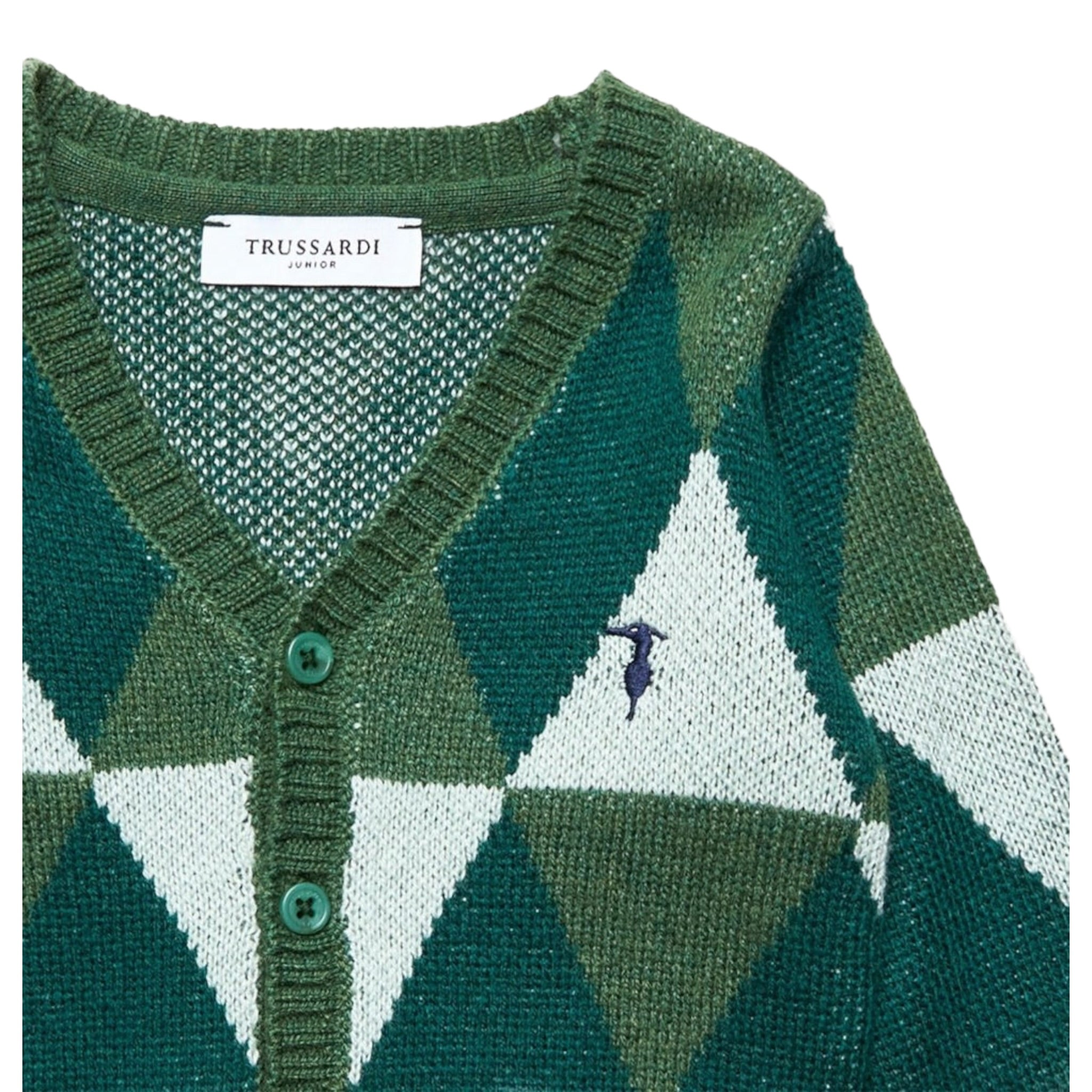 Trussardi Cardigan Bicolore con Stampa Rombi Verde per Neonato TIA25127CD VERDE TRUSSARDI 