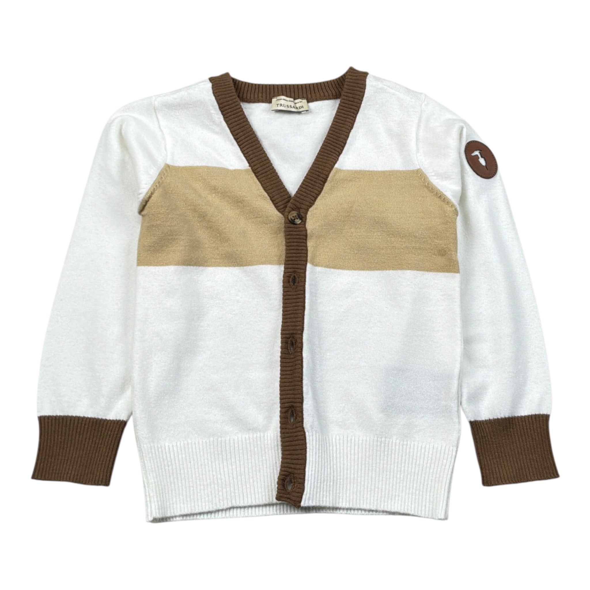 Trussardi Cardigan tinta unita con Profili In Contrasto Bianco per Neonato TIA26111CD BIANCO TRUSSARDI 