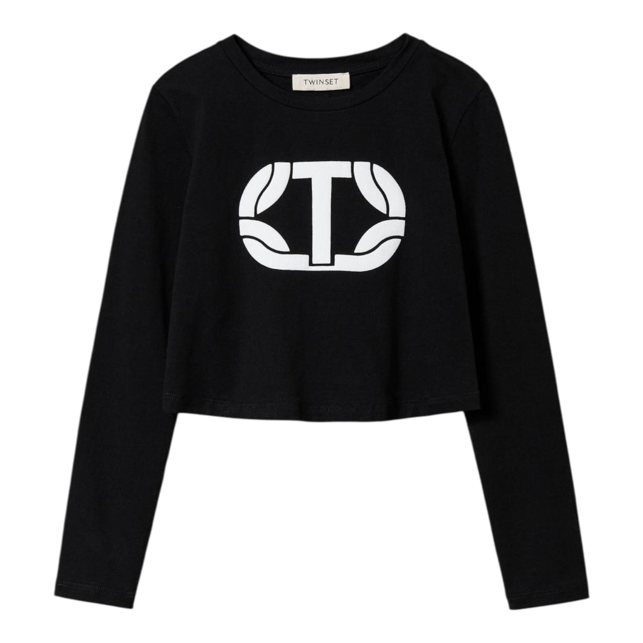 Twinset Shirt Girocollo tinta unita con Logo Nero per Bambina 242GJ2032 NERO TWINSET 