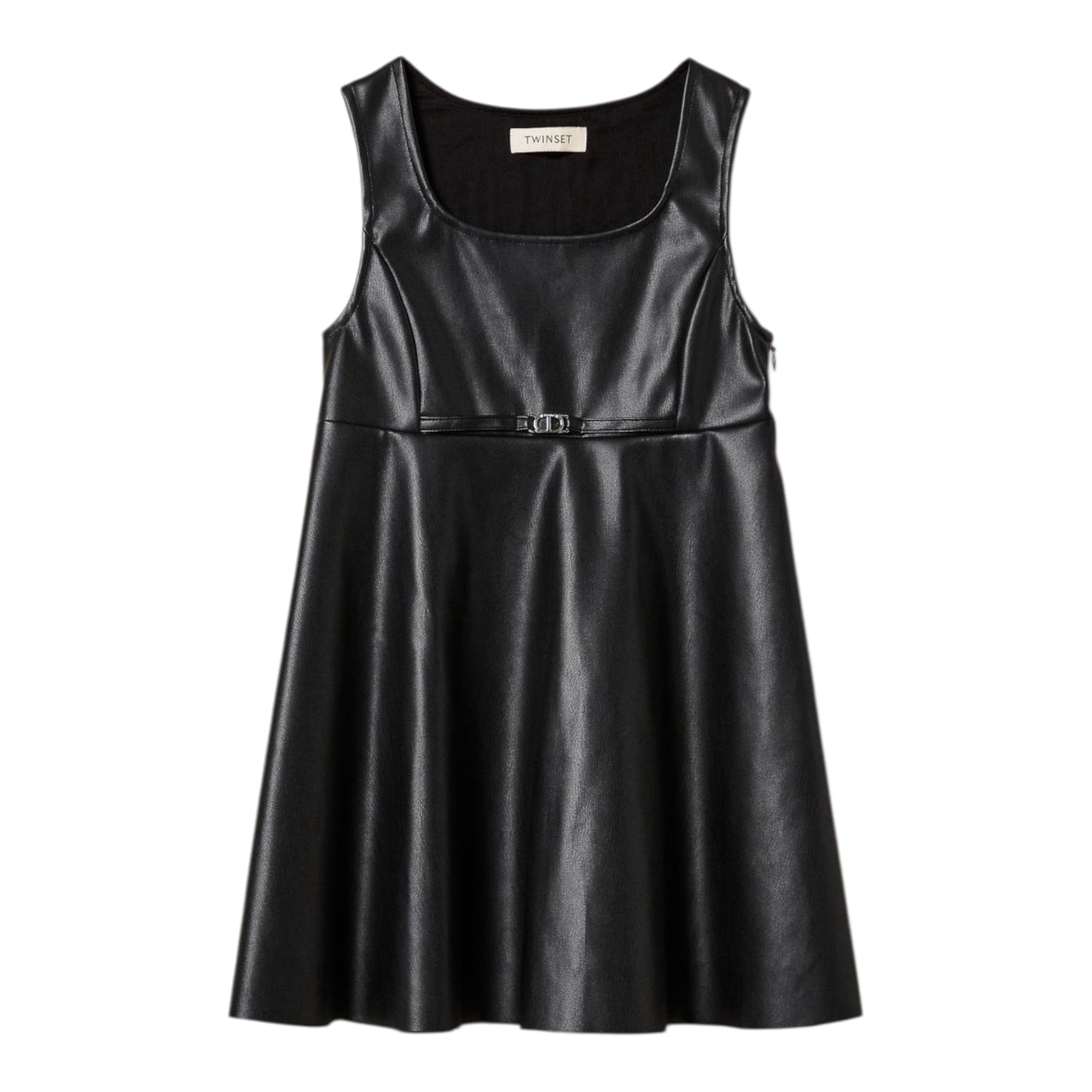 Twinset Abito Giromanica tinta unita In Ecopelle Nero per Bambina 242GJ2155 NERO TWINSET 