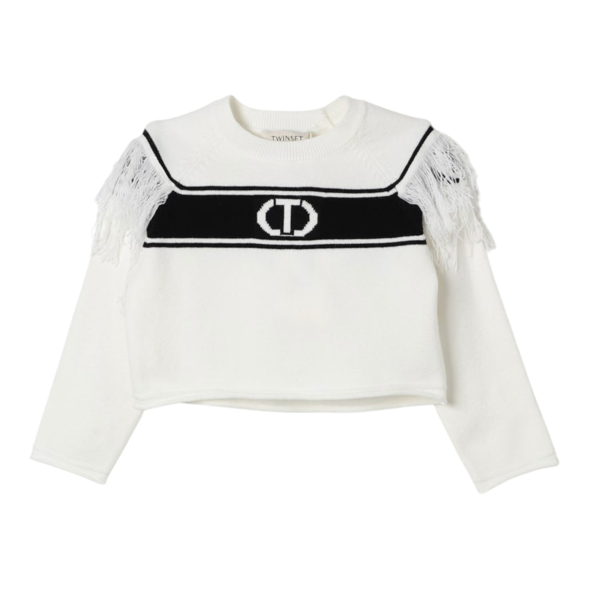 Twinset Maglia tinta unita con Logo E Frange Panna per Neonata 242GJ3163 PANNA TWINSET 