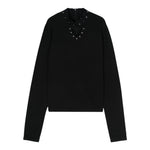 Twinset Maglia tinta unita con Borchie Nero per Bambina 242GJ3181 NERO TWINSET 