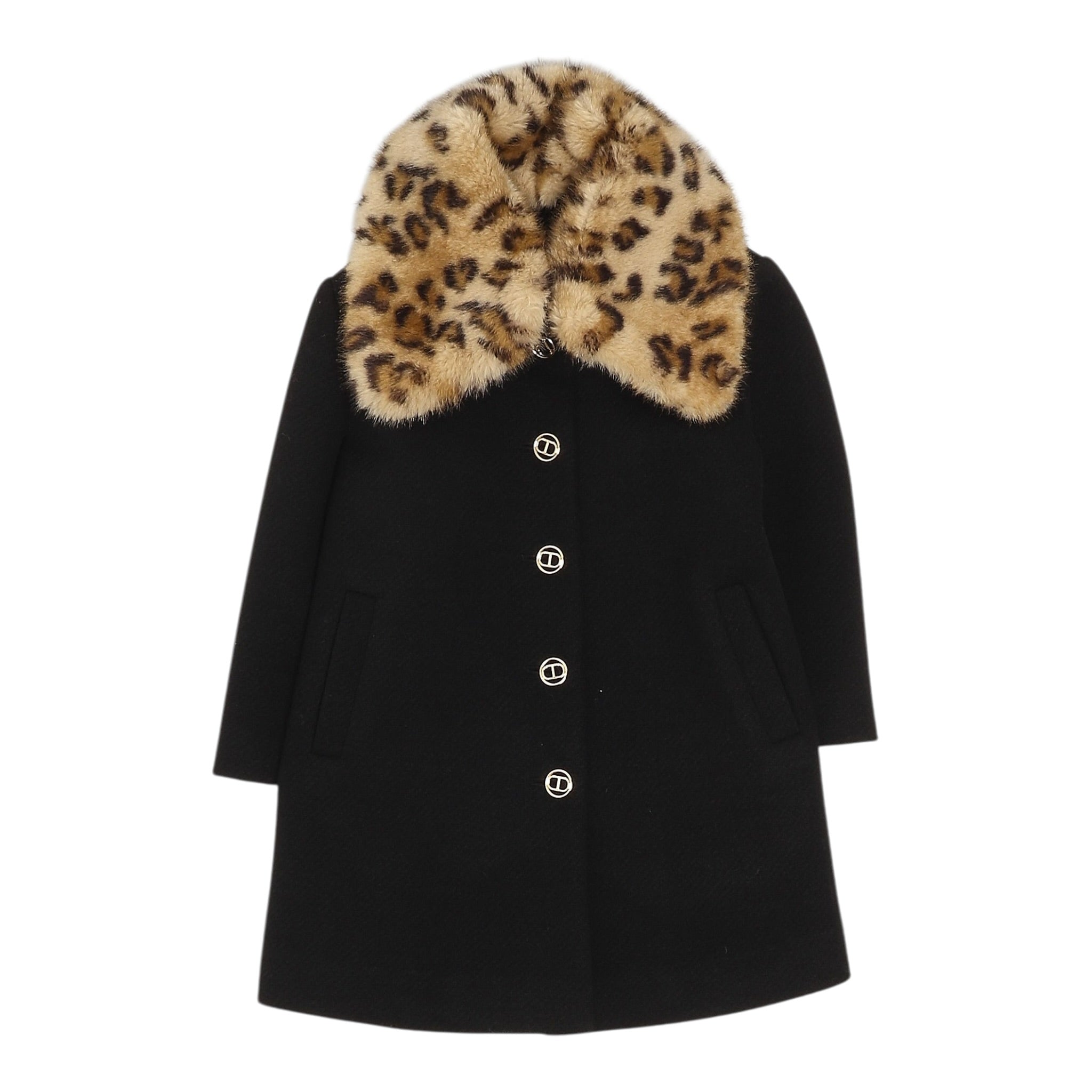 Twinset Cappotto tinta unita con Colletto Maculato Nero per Bambina 252GB2051X NERO TWINSET 