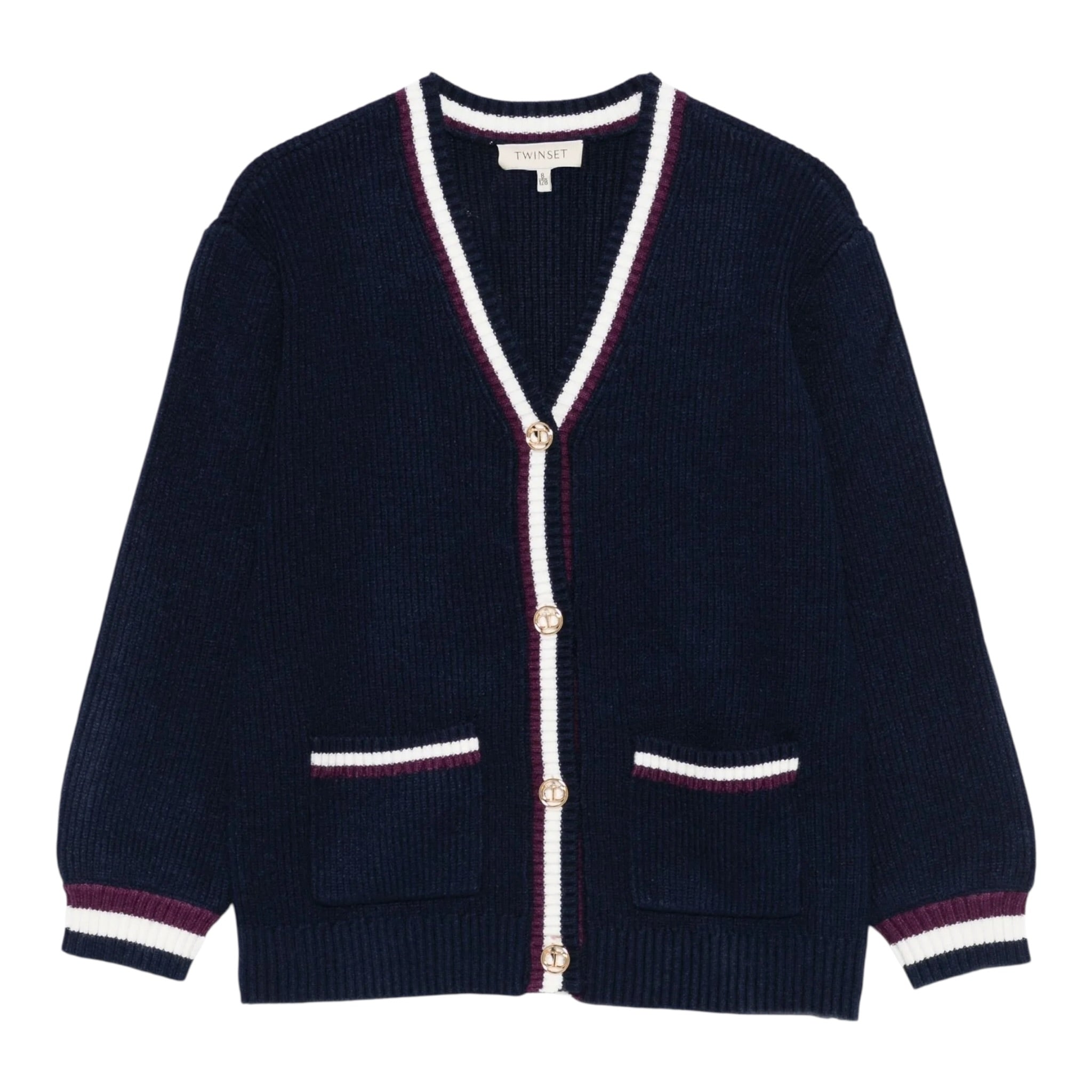 Twinset Cardigan tinta unita con Profili In Contrasto Blu per Bambina 252GB3060JX BLU TWINSET 