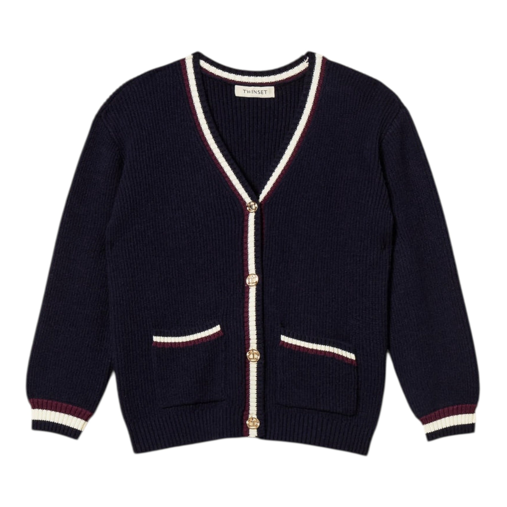 Twinset Cardigan tinta unita con Profili In Contrasto Blu per Neonata 252GB3060N BLU TWINSET 