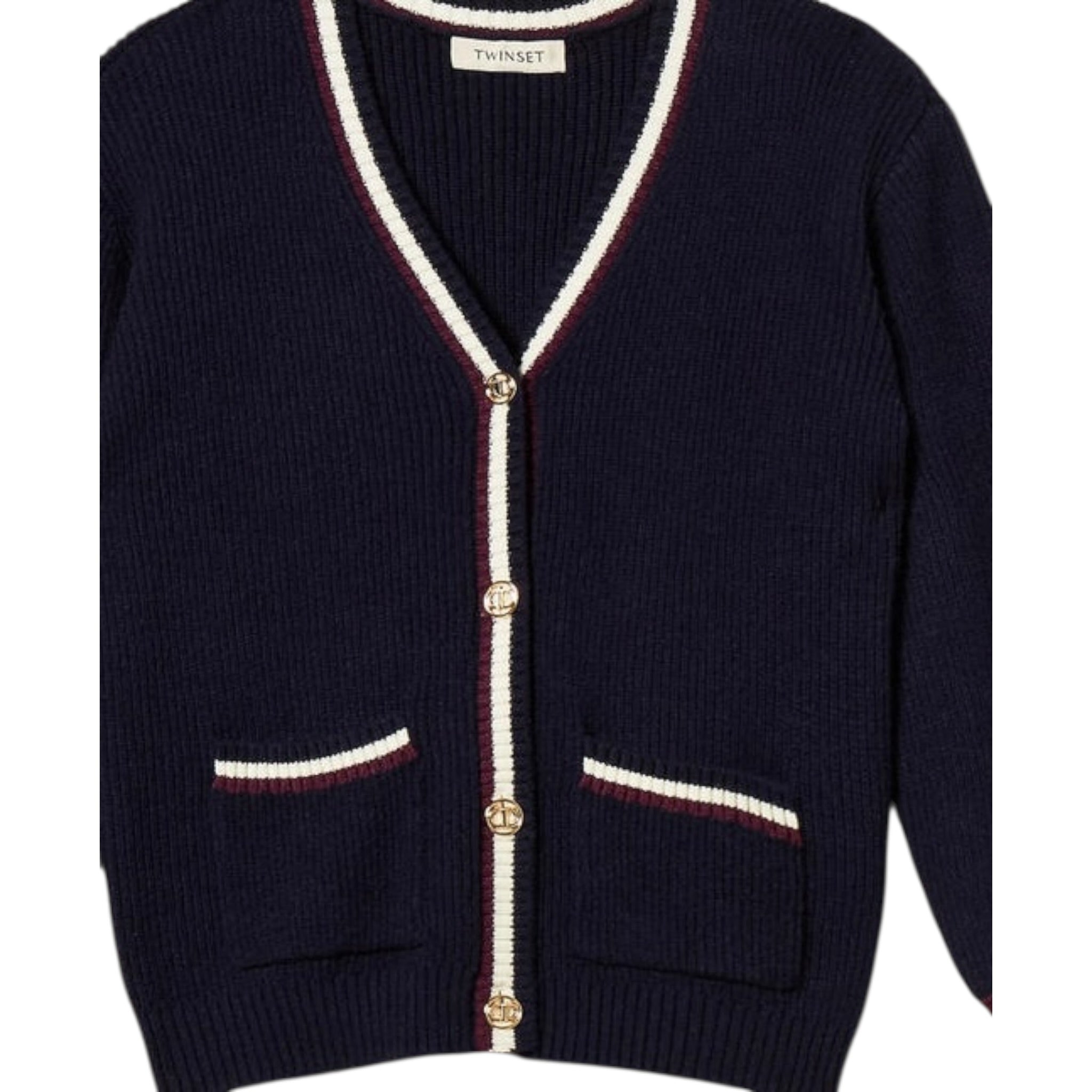 Twinset Cardigan tinta unita con Profili In Contrasto Blu per Neonata 252GB3060N BLU TWINSET 