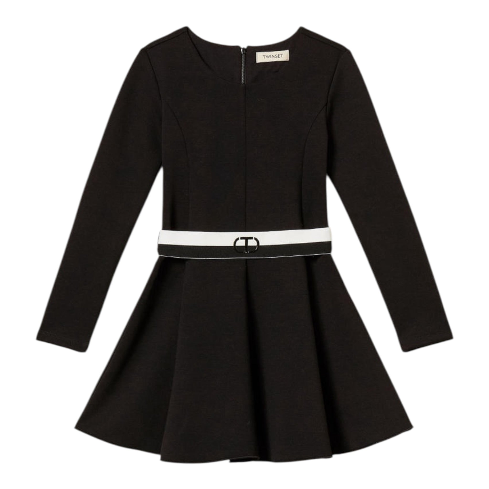 Twinset Abito tinta unita con Cintura Nero per Bambina 252GJ205BX NERO TWINSET 